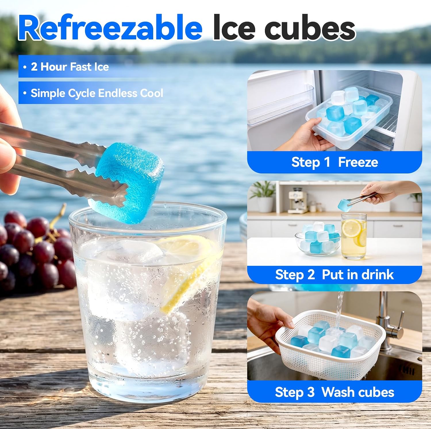 Thumbnail 4 de SHENGQIPC 1.4-Inch Reusable Ice Cubes, 100-Pack Blue BPA-Free Plastic
