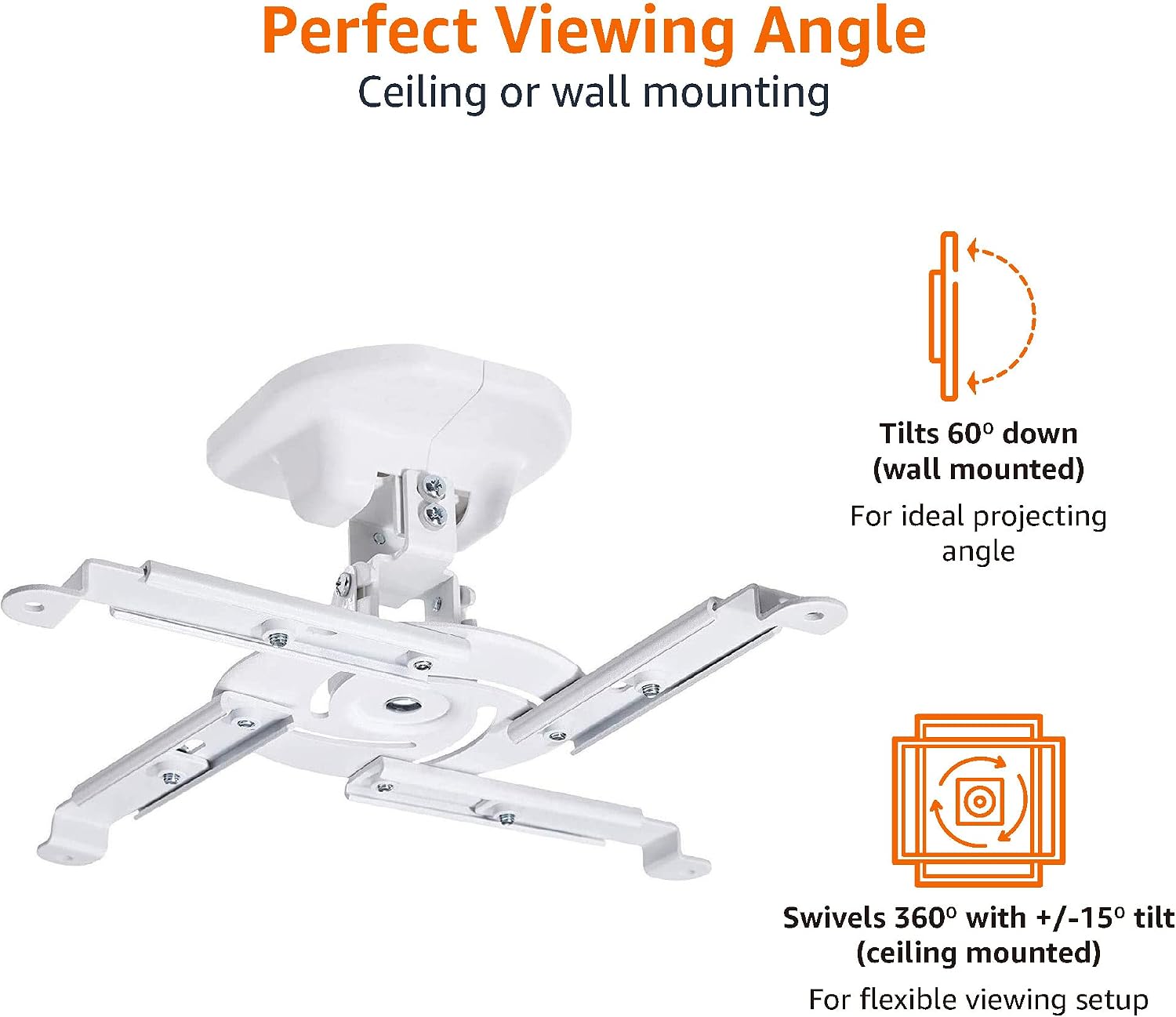 Thumbnail 4 de Amazon Basics Tilting Projector Bracket Mount (Ceiling & Wall) – Universal, White, 15 kg capacity
