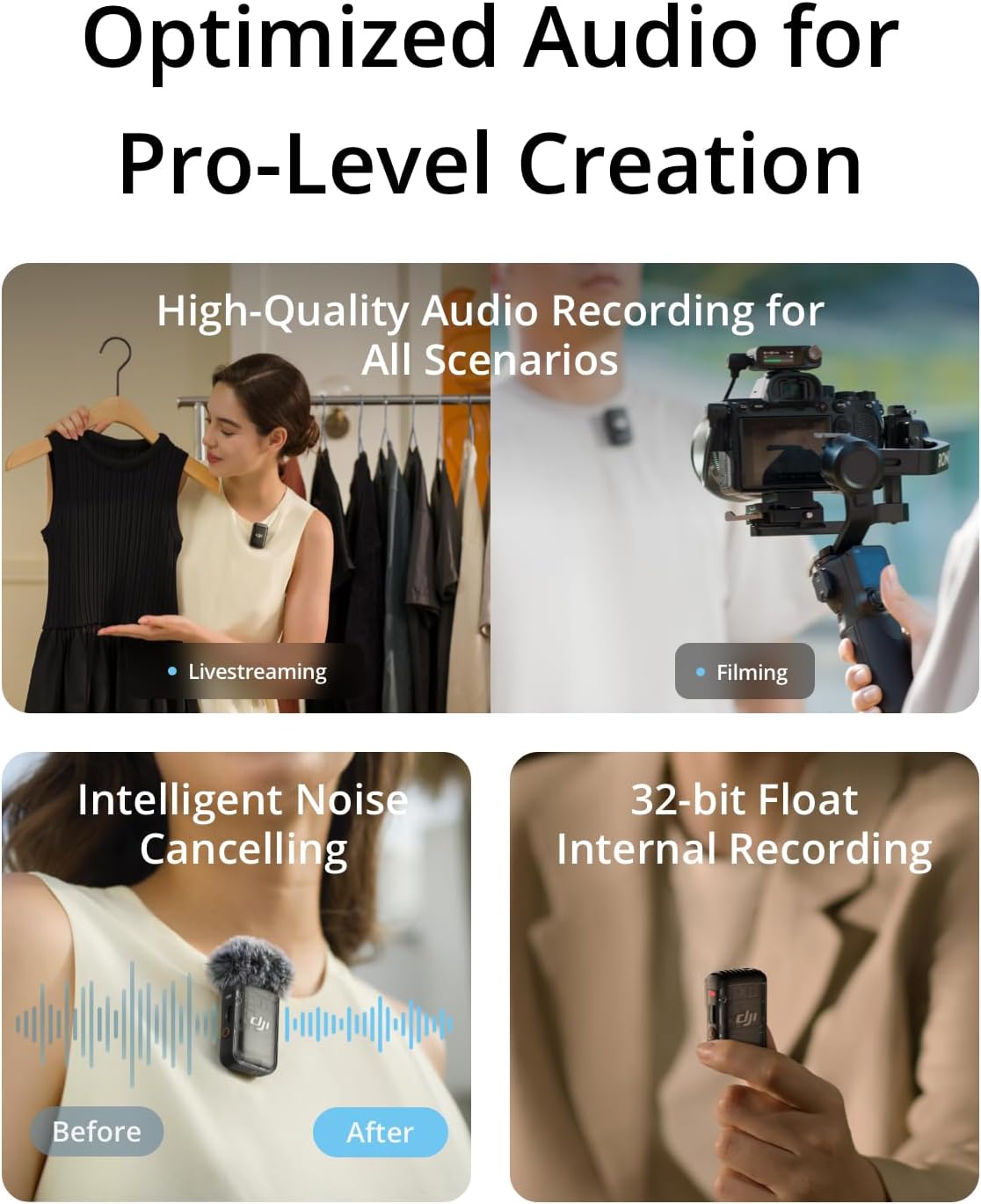 Detalle de DJI Mic 2 (2 TX + 1 RX + Charging Case) — All-in-One Wireless Microphone
