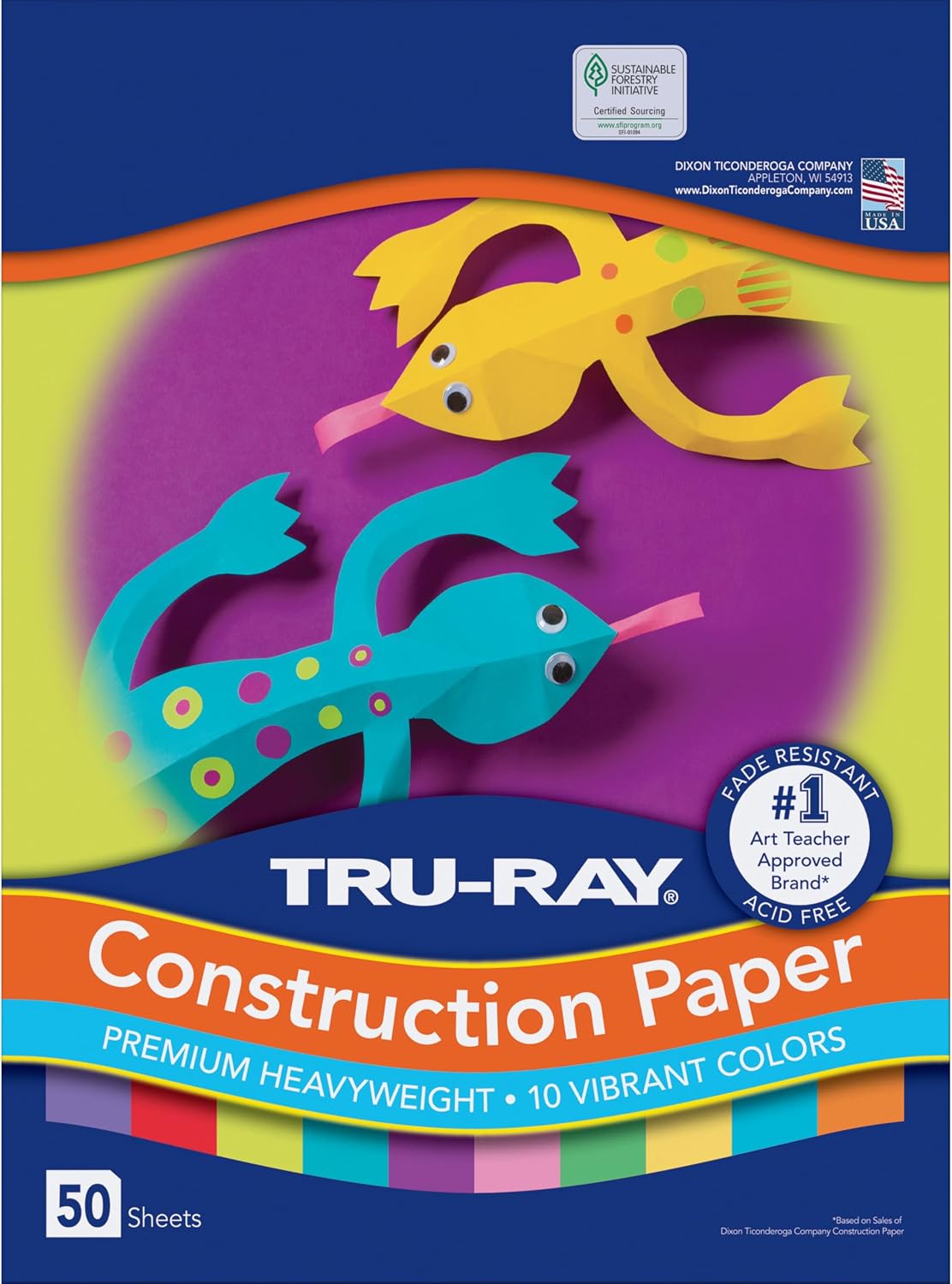 Detalle de Tru-Ray Construction Paper, 10 Vibrant Colors, 9" x 12", 50 Sheets