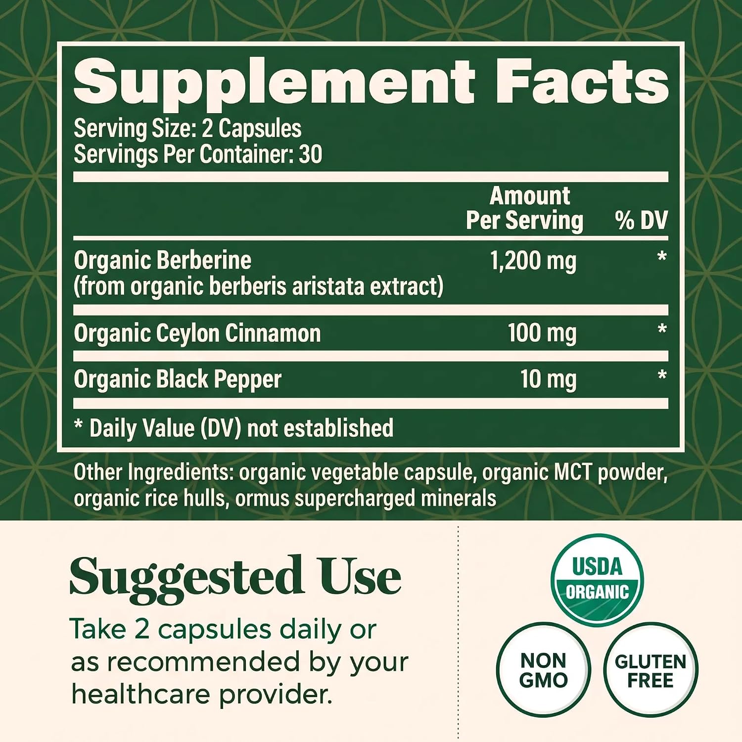 Detalle de Global Healing BER-60 Organic Berberine Supplement, 1200 mg with Ceylon Cinnamon
