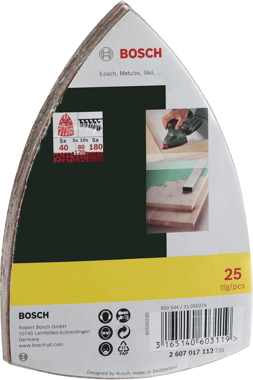 Thumbnail 1 de Bosch 25-tlg. Schleifblatt-Set für Multischleifer (102 x 62,93 mm, Körnungen 40/80/120/180, Klett, 11 Löcher) – 102 x 62 mm