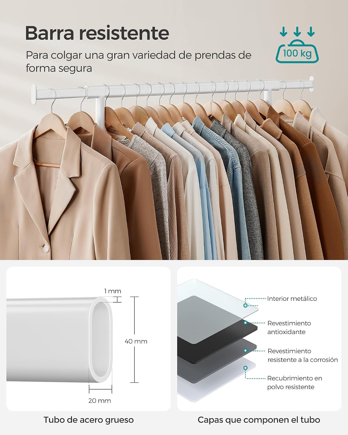 Detalle de SONGMICS HSR013W01 burro ropa extensible 100 kg