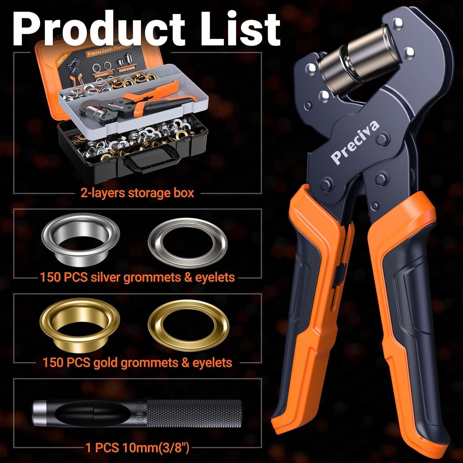 Thumbnail 1 de Preciva Ösenzange 10 mm Set mit 300 Ösen – Magnetkopf, Aufbewahrungsbox und Ø10 mm Ösen in zwei Farben