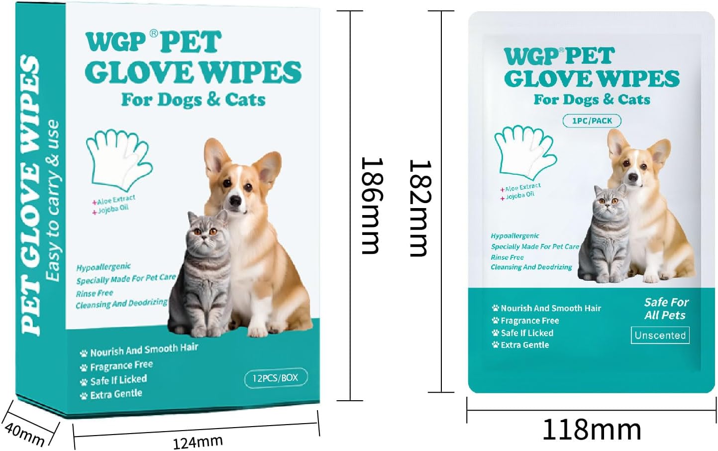 Detalle 2 de WGP Feuchttücher für Hund und Katze – Sanfte, hypoallergene Pfoten- und Fellreinigung (12 Stück, einzeln verpackt)