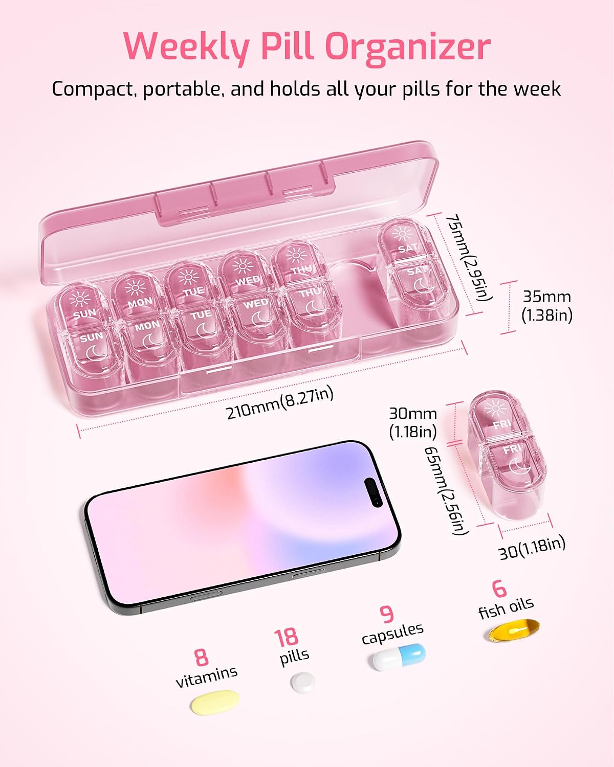Thumbnail 1 de Daviky A-2741 Pill Organizer, 7-Day AM/PM Box, Portable Purple Plastic