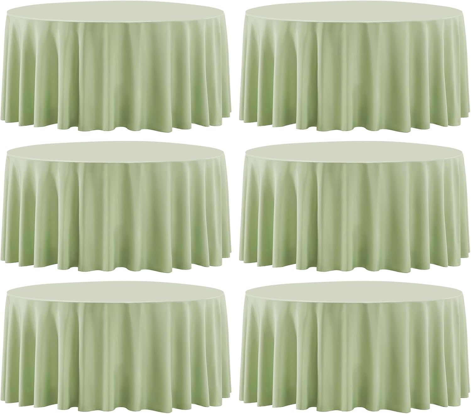Detalle de Aocoz Round Tablecloth 120 Inch, Sage Green, 6 Pack — Durable Washable Polyester Linen-Look Covers for Dining and Events