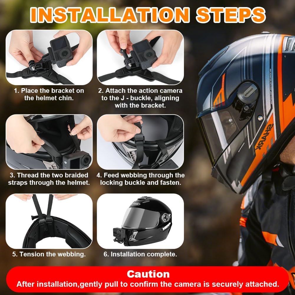 Thumbnail 4 de Adiwo Kinnhalterung für Motorradhelme mit Verlängerungs-J-Haken (für Action-Kameras wie GoPro, DJI Osmo & mehr)