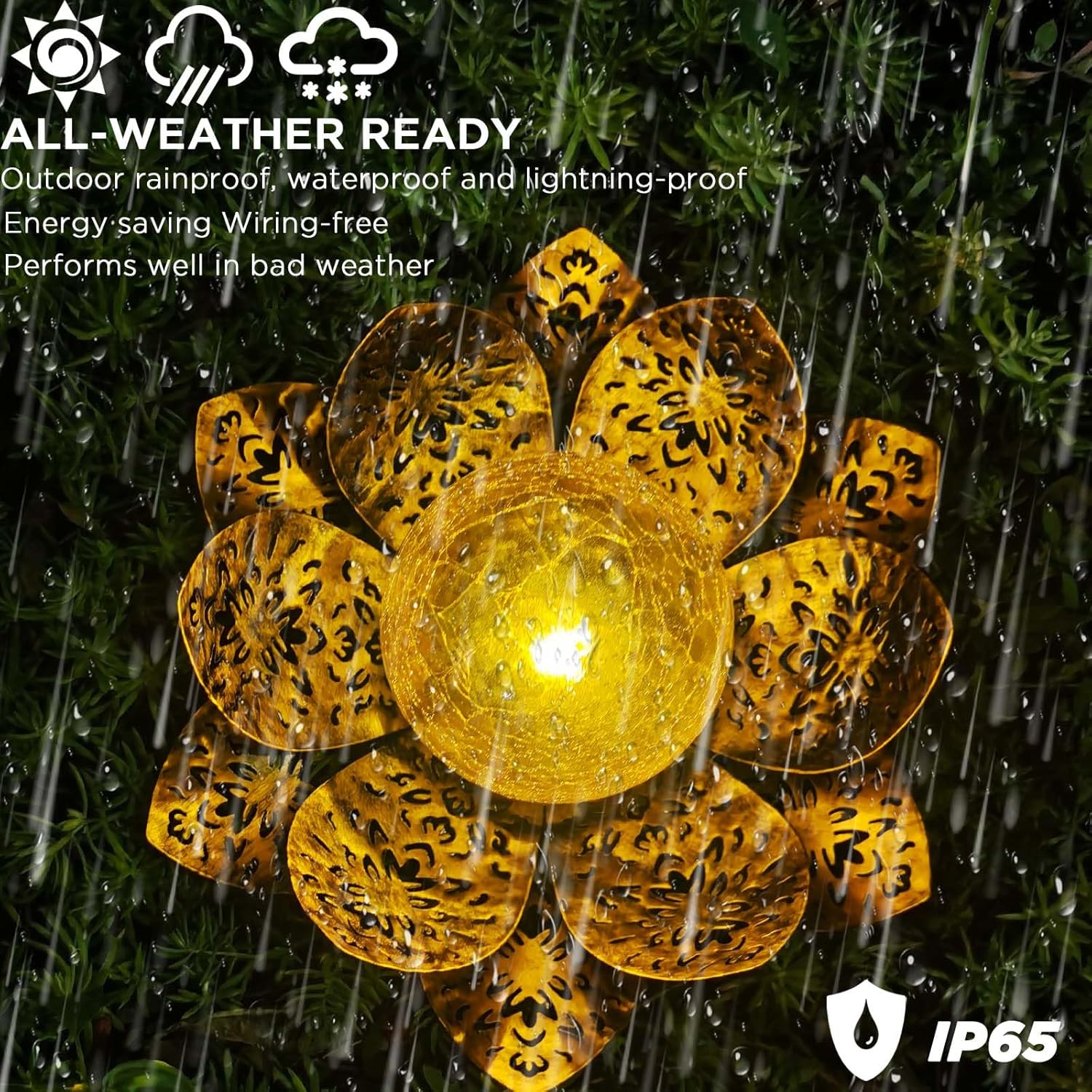 Detalle 2 de ORHOMELIFE Solar-Lotus Gartenbodenleuchte für außen (IP65), warmweißes LED-Licht