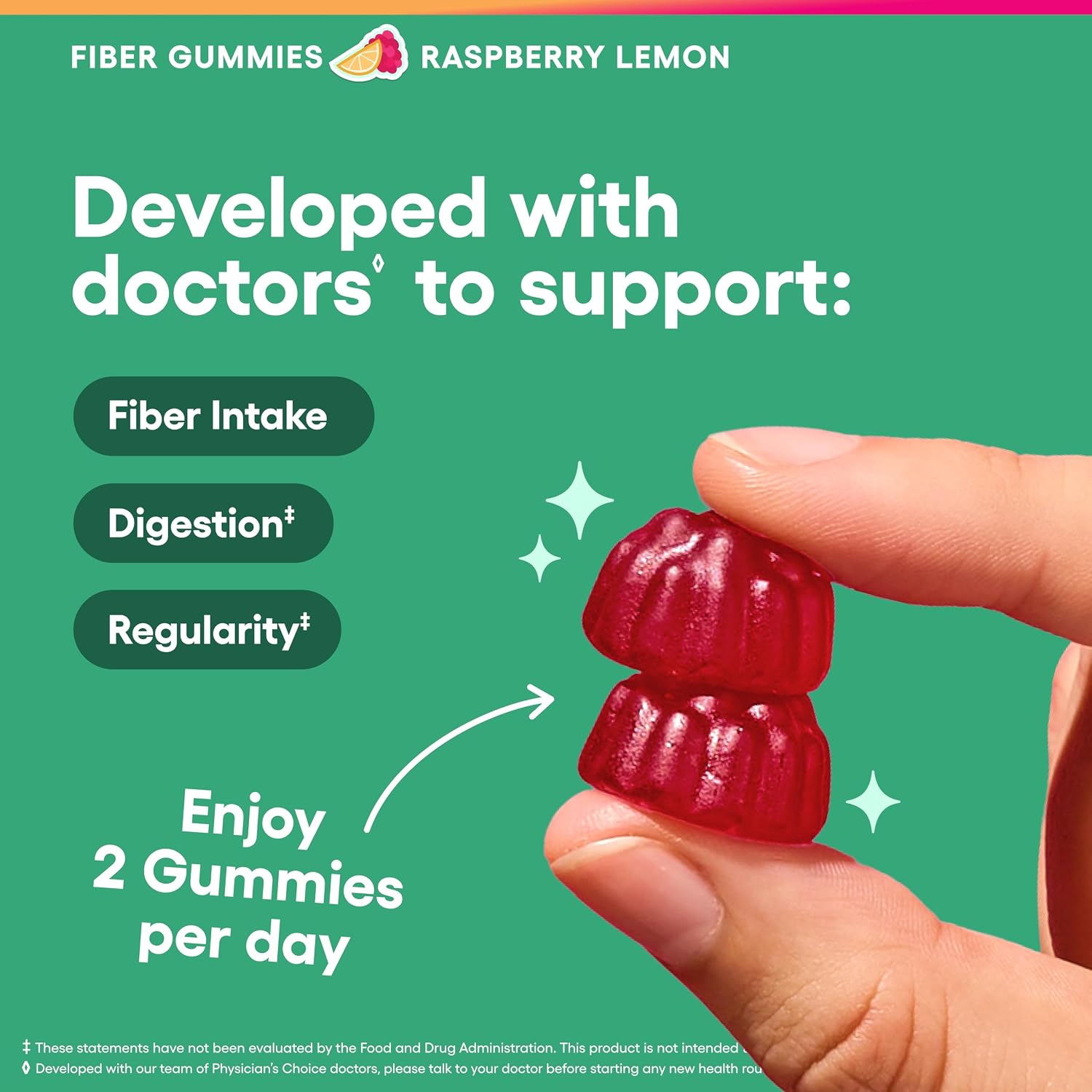 Detalle 1 de Physician's Choice Fiber Gummies, Raspberry Lemon, 5g Prebiotic Fiber