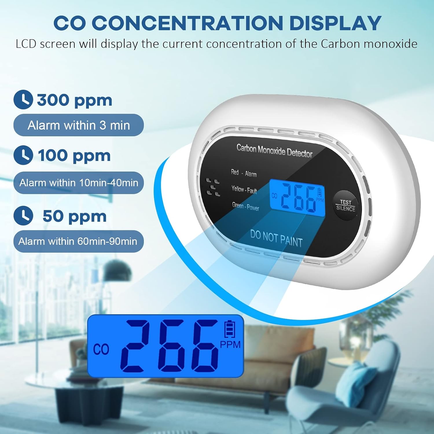 Detalle 2 de Carbon Monoxide Detector LCD with 10‑year battery 🚨