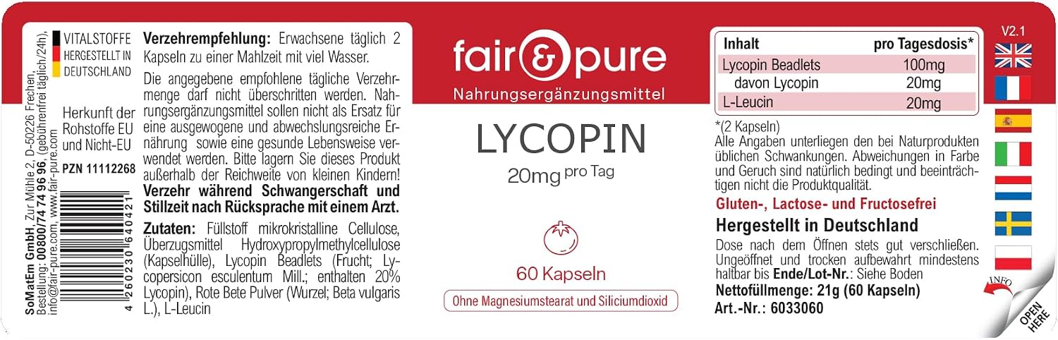 Thumbnail 6 de Fair & Pure Lycopin 20 mg, 60 Kapseln – reines Tomatenextrakt-Öl für vegane Unterstützung
