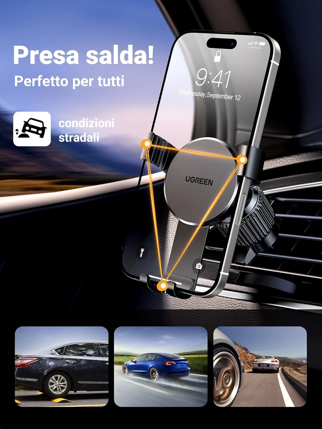 Detalle 2 de UGREEN Supporto telefono auto a gravità per bocchetta aria