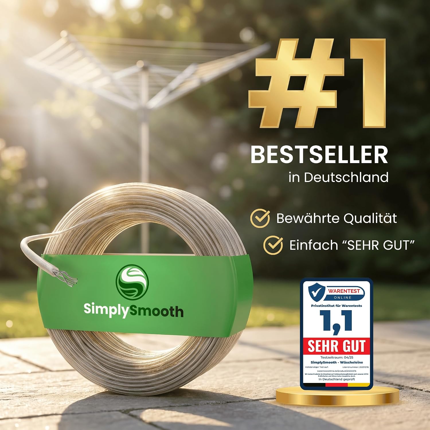 Thumbnail 6 de SimplySmooth Wäscheleine 50m – Starke Wäscheleine mit Stahlkern, flexibel in drei Längen