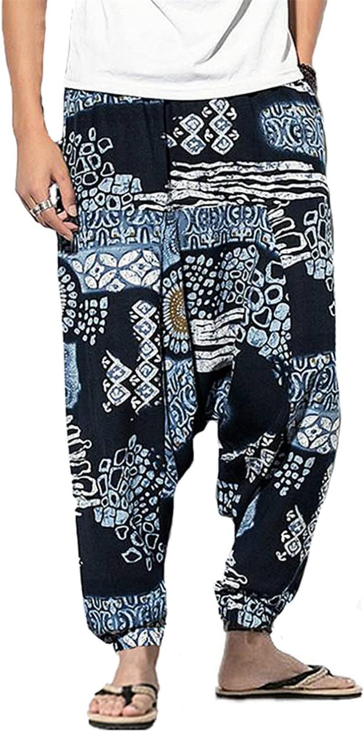 Detalle de perdontoo Men’s Casual Harem Pants with Fancy Print and Wide-Leg Fit
