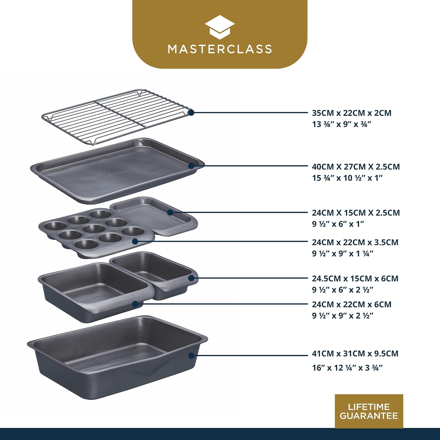 Detalle 1 de MasterClass Smart Space 7-delars bakset i kolstål, stapelbart med non-stick