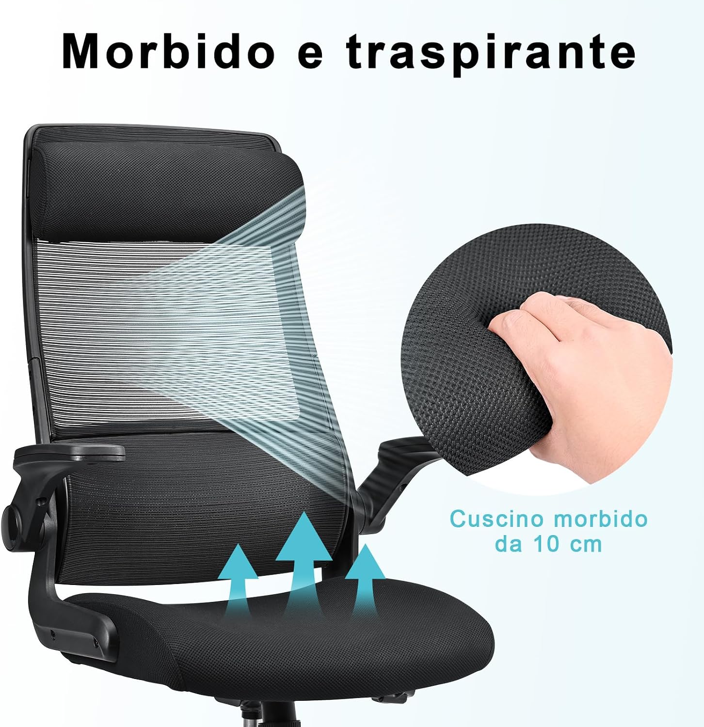Detalle de MELOKEA Sedia da Ufficio Ergonomica Direzionale con Schienale Alto in Rete – EN1335, Poggiatesta Regolabile