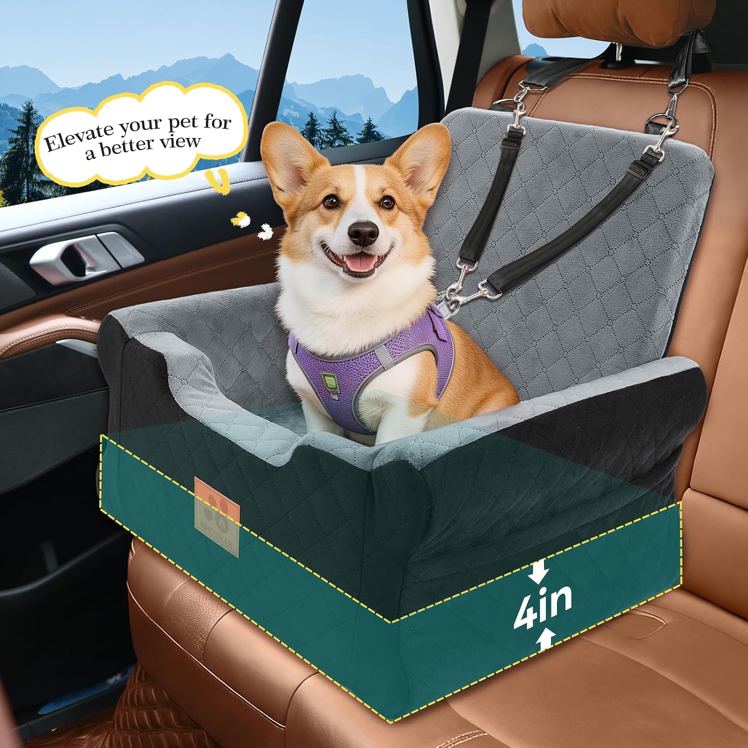 Detalle de GL GLENSLAVE Dog Car Seats for Small/Medium Dogs – Elevated Memory Foam Booster Seat