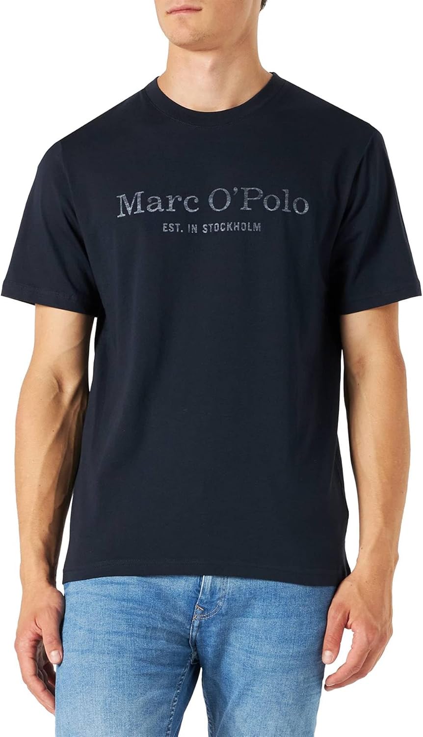 Detalle de Marc O’Polo Herren T-Shirt 51556 mit Rundhalsausschnitt (1er Pack) aus Bio-Baumwolle