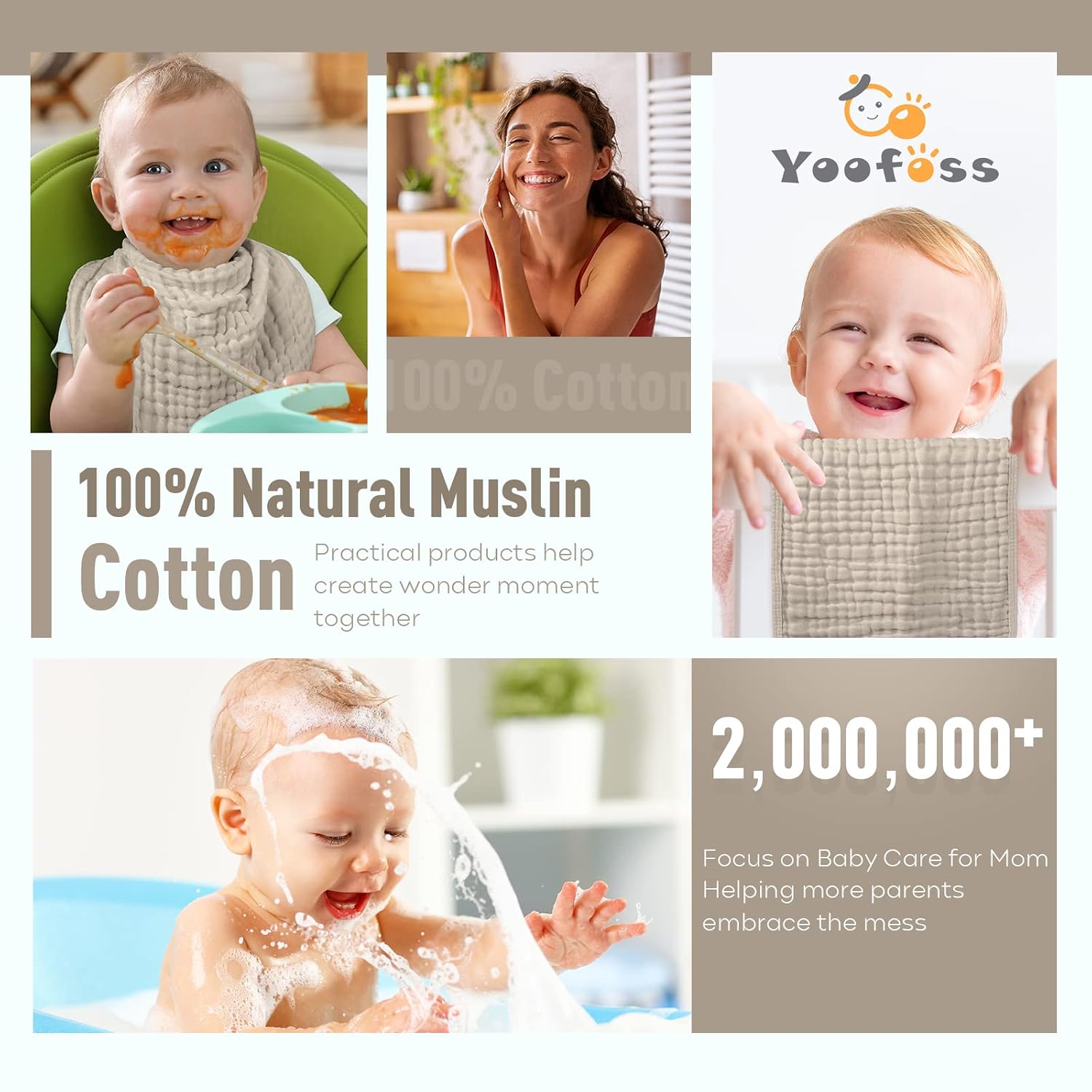 Thumbnail 5 de Yoofoss Mullwindeln Spucktücher – 10er Set 27×50 cm, 6-lagig, 100% Baumwolle