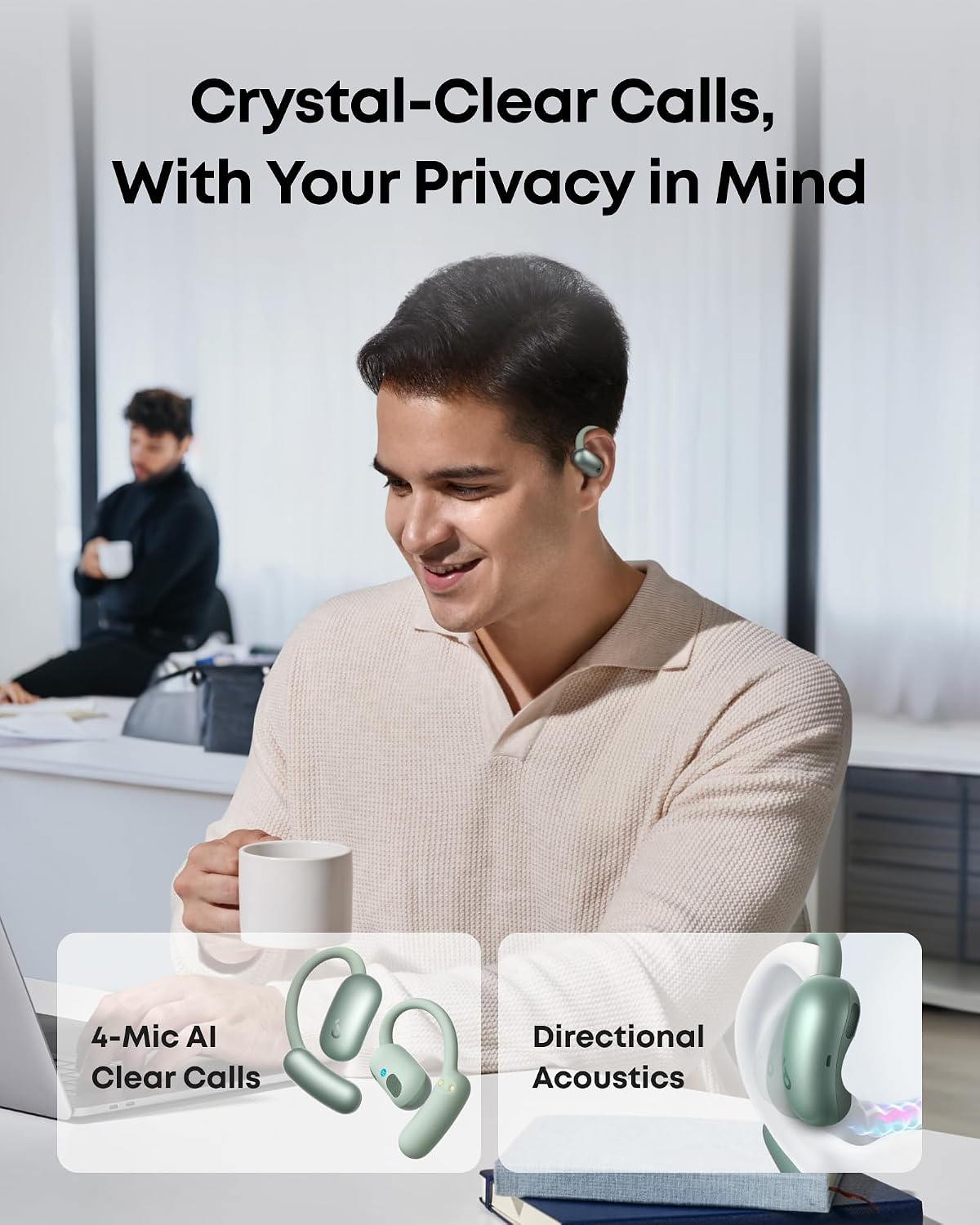 Detalle de Soundcore AeroFit 2 A3874 Open-Ear Earbuds, Bluetooth 5.4, IP55, 42-Hour Playtime
