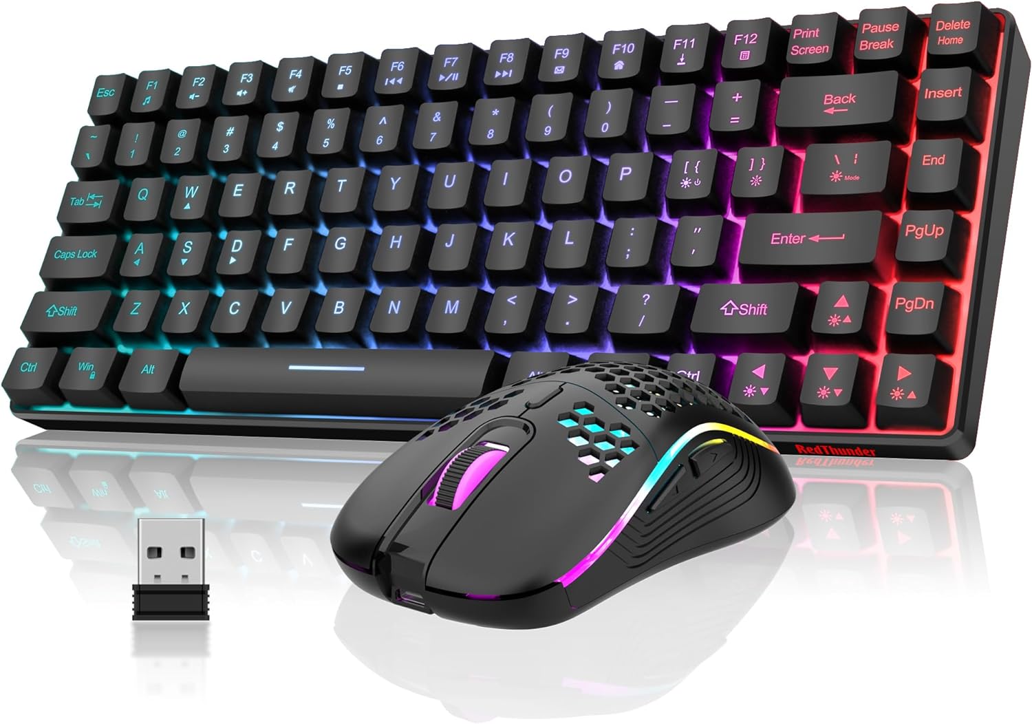 Detalle de RedThunder K84 Wireless Keyboard and Mouse Combo, 84-Key RGB, Honeycomb Mouse
