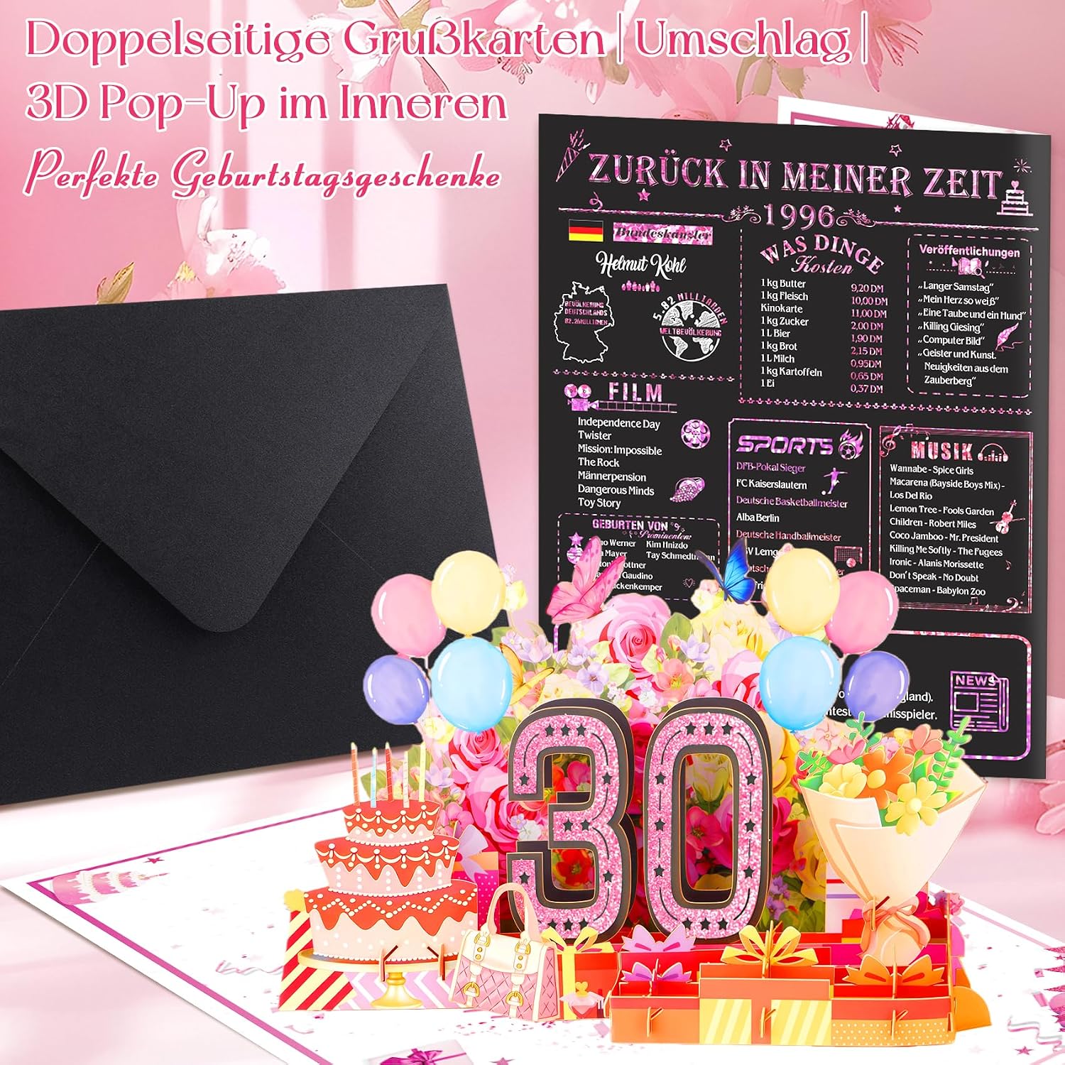 Detalle 2 de Geburtstagskarte 30 3D Pop up mit Umschlag