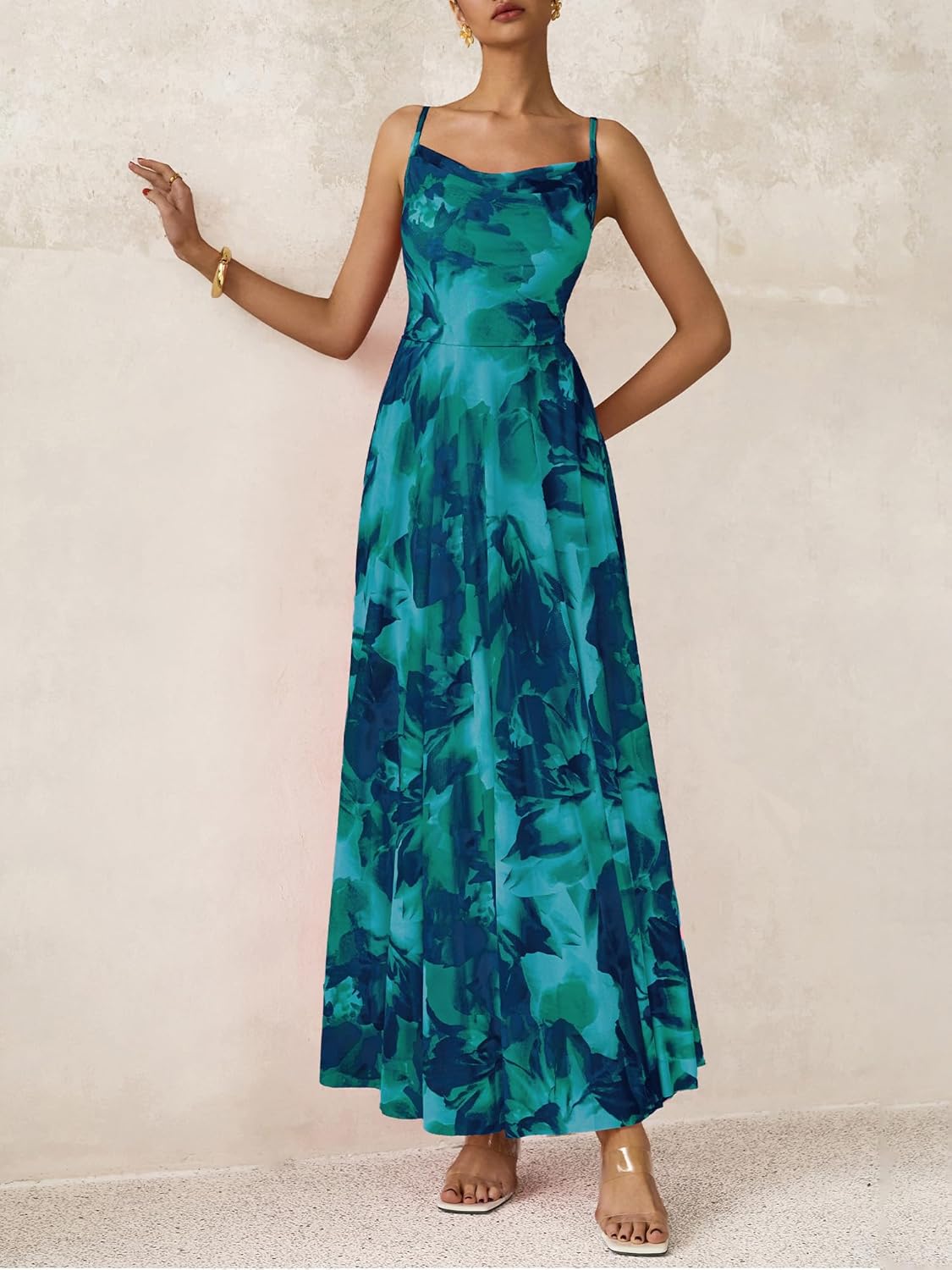 Thumbnail 3 de BTFBM Women Summer Floral Maxi Dress with Cowl Neck and Spaghetti Straps
