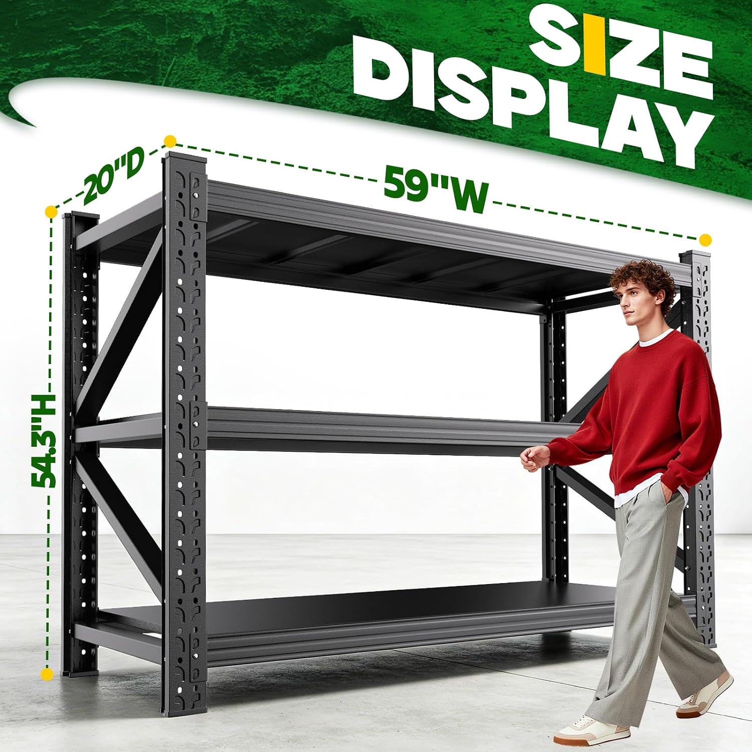 Detalle de KIKIYIN Garage Shelving 3-Tier Adjustable Metal Shelves, 59-Inch Wide, 2-Pack
