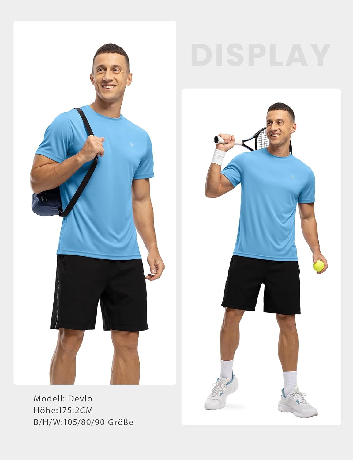 Detalle 2 de Rdruko Sport-T-Shirts Herren: Funktionsshirt mit UV-Schutz und atmungsaktivem Komfort