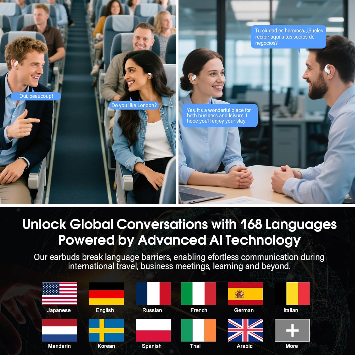 Detalle de Open Ear Headphones: Bluetooth 5.4 Wireless Earbuds with Live Translation & 50H Power Display