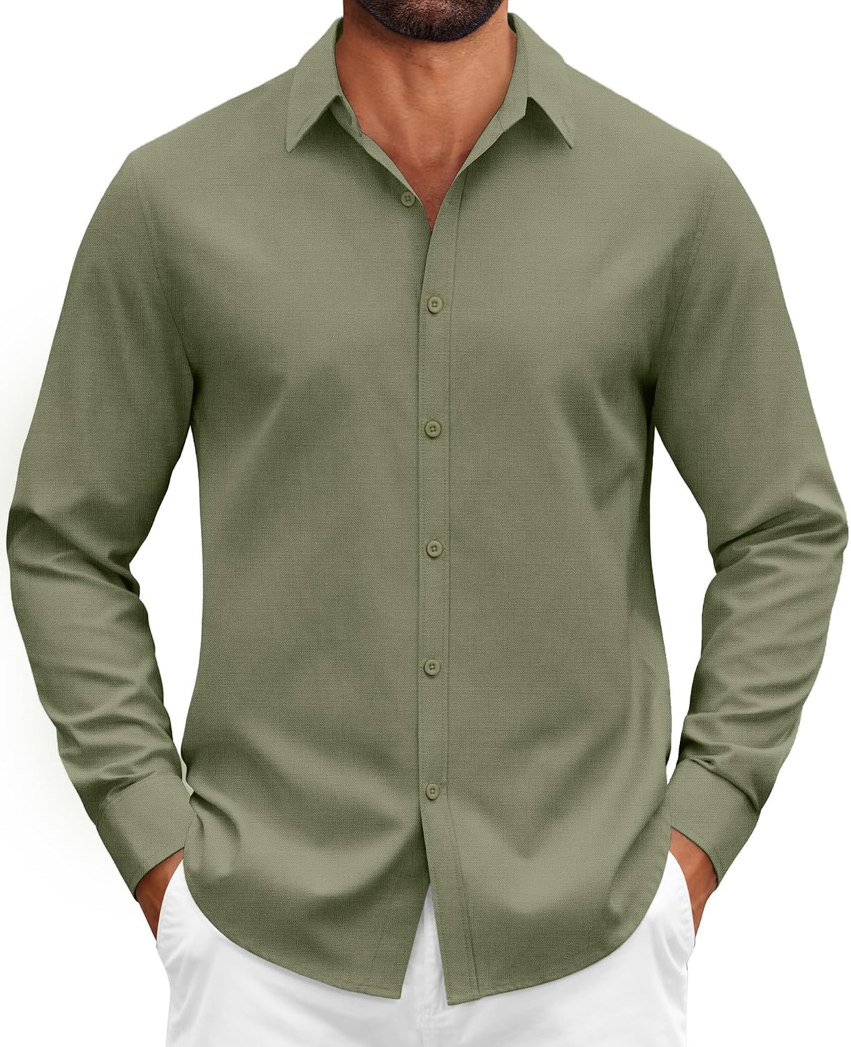 Detalle de COOFANDY Chemise Homme à Manches Longues en Coton – Coupe Classique Boutonnée