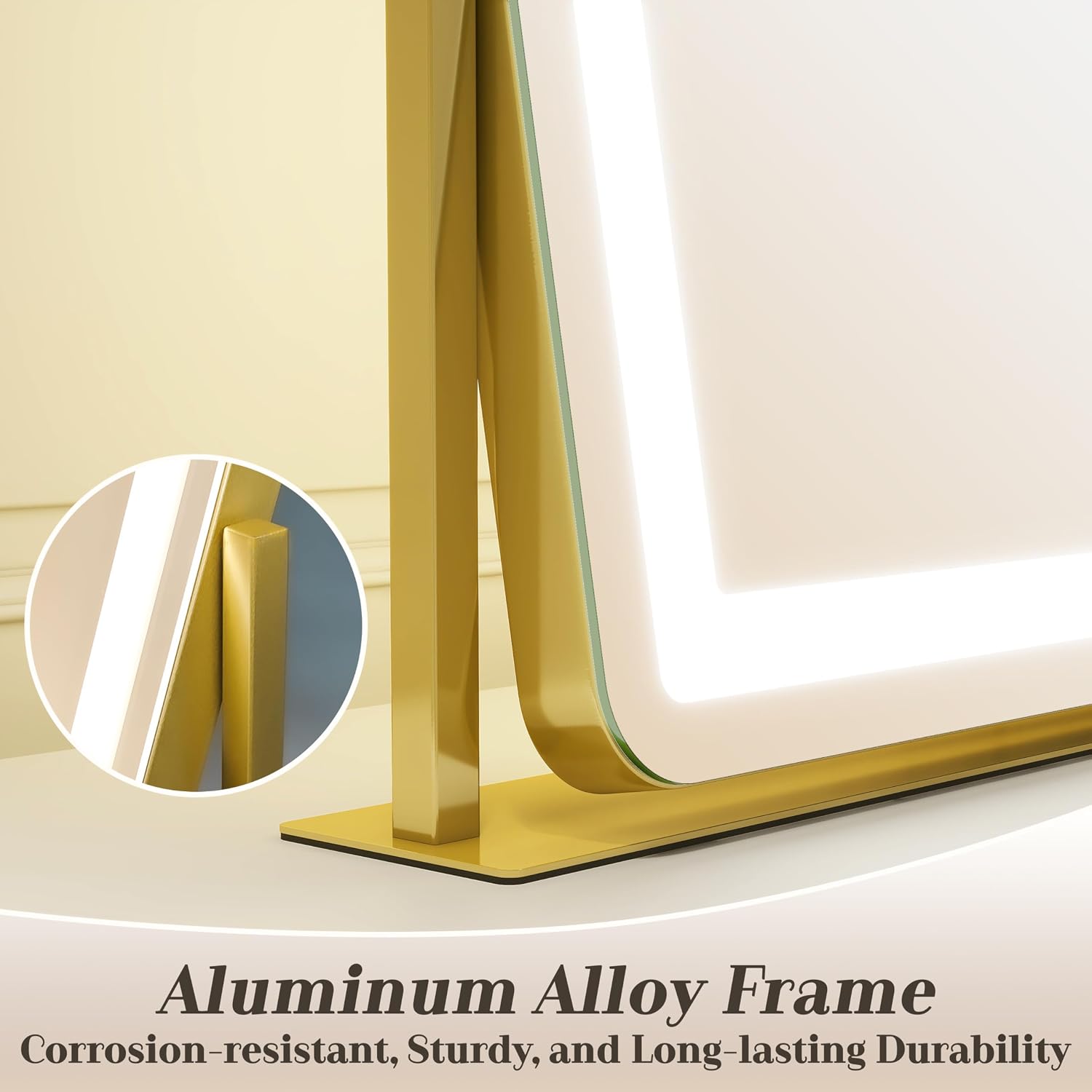 Detalle 1 de ROLOVE Gold Vanity Mirror 22"x17" LED vanity mirror 💄