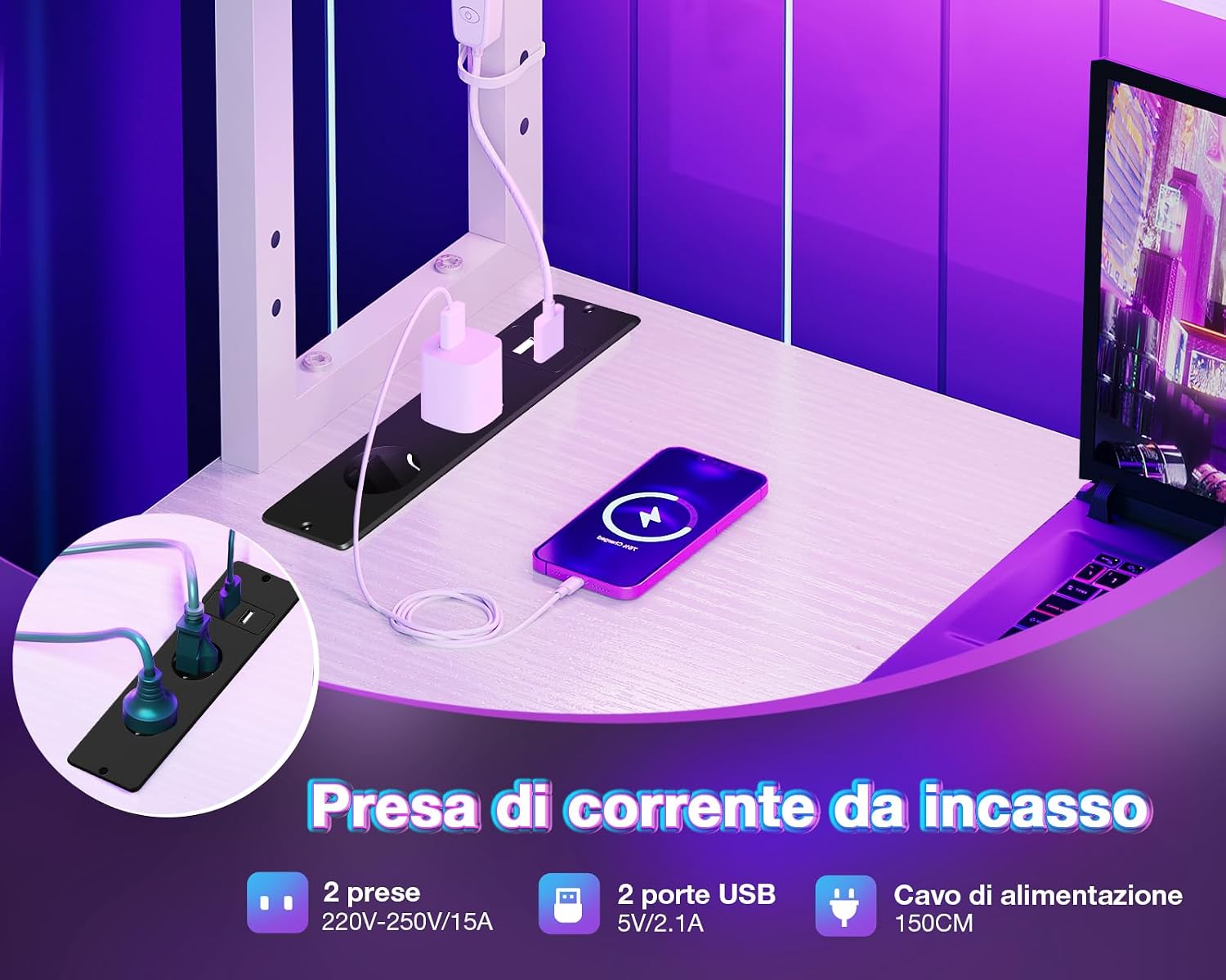 Detalle 2 de Coleshome Scrivania Gaming 135×100 cm angolare