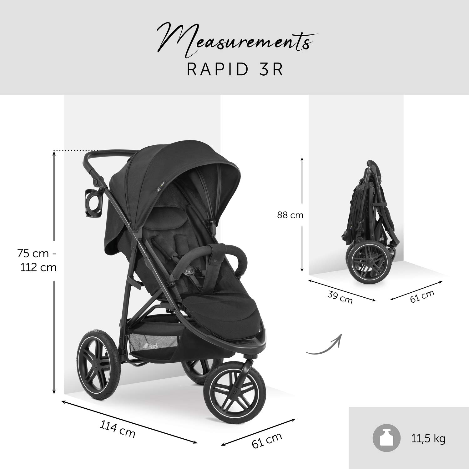 Thumbnail 2 de hauck Rapid 3R Schwarz – Dreirad-Kinderbuggy mit Federung, Liegeposition und UV-Schutz 50+
