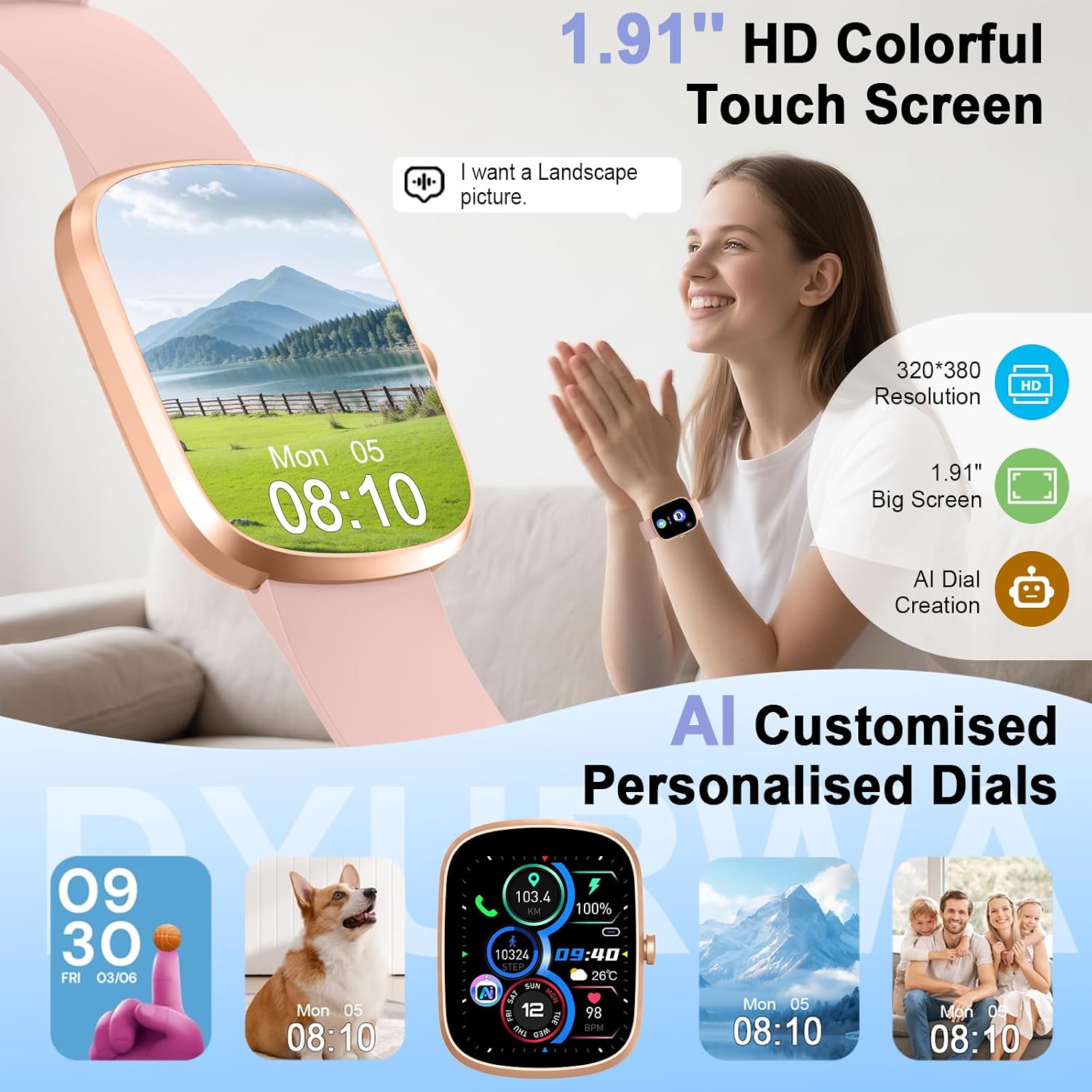 Detalle de IA Montre connectée pour Femme/Homme avec ChatGPT, écran 1,91" et appels Bluetooth (IP68) – FitCloudPro