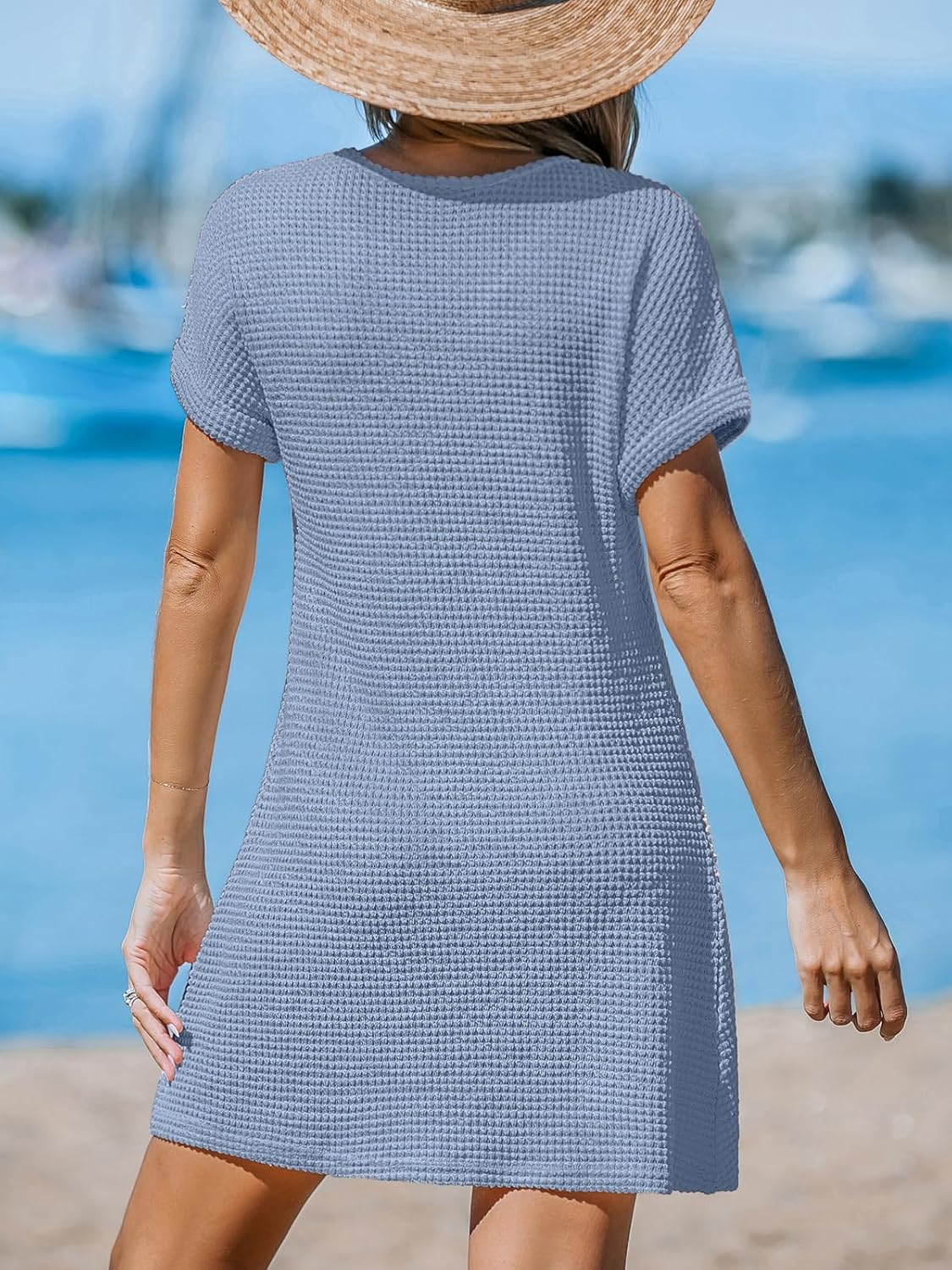 Detalle 2 de CUPSHE Costume da bagno da donna in maglia a nido d'ape: copricostume leggero e versatile per l’estate