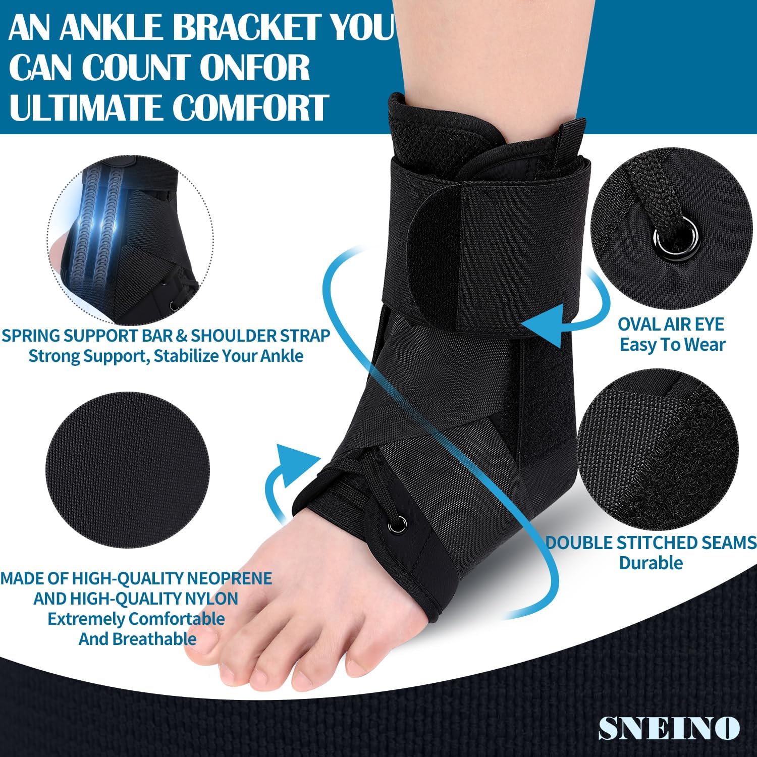 Thumbnail 6 de SNEINO Ankle Brace, Small Black Lace-Up Support with Adjustable Straps