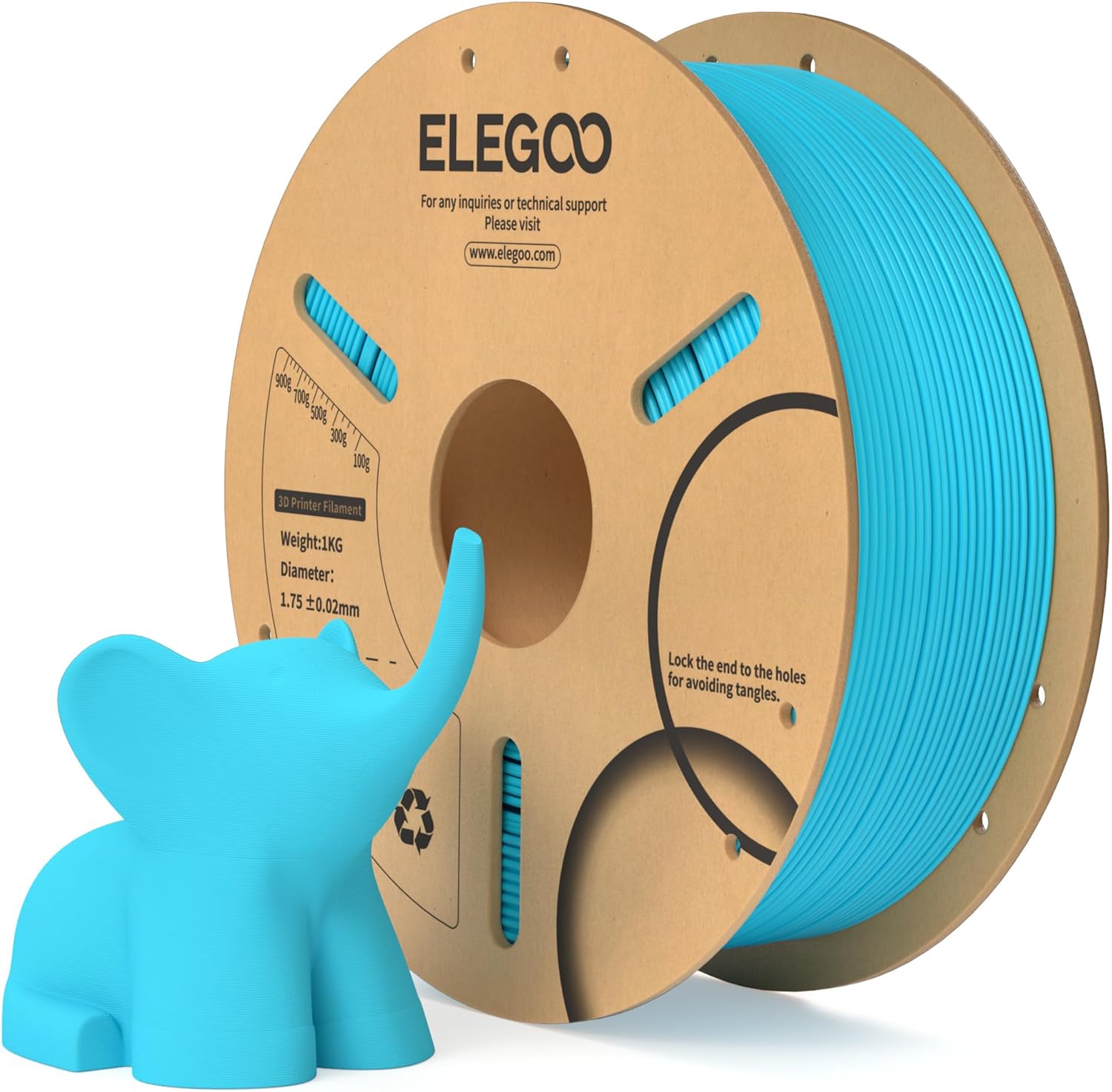 Detalle de ELEGOO PLA Filament 1.75mm Himmelblau – 1 kg, Maßgenauigkeit +/- 0,02 mm, Faltfreie Wicklung