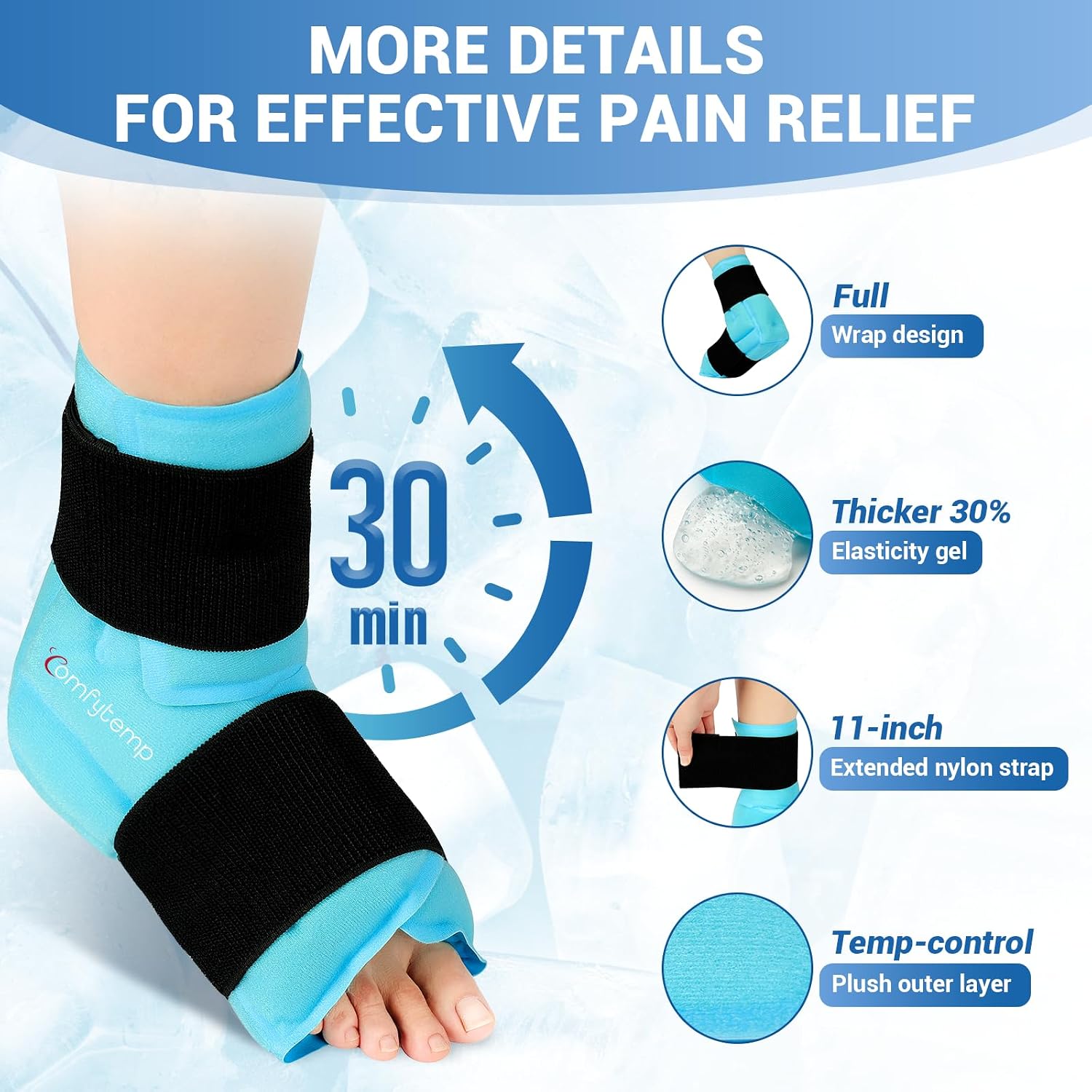 Detalle 2 de Comfytemp Reusable Ankle and Foot Ice Pack Wrap for Hot or Cold Therapy