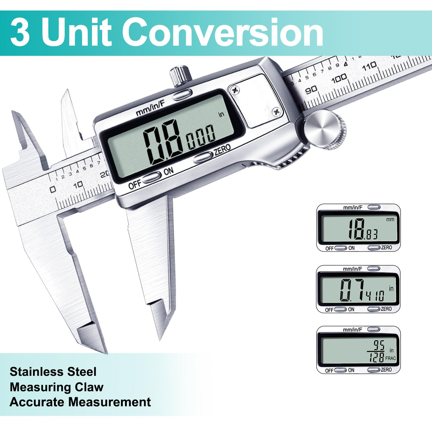 Detalle de Kynup KY-21S-4 Digital Caliper, 0–12-Inch/300 mm Stainless Steel