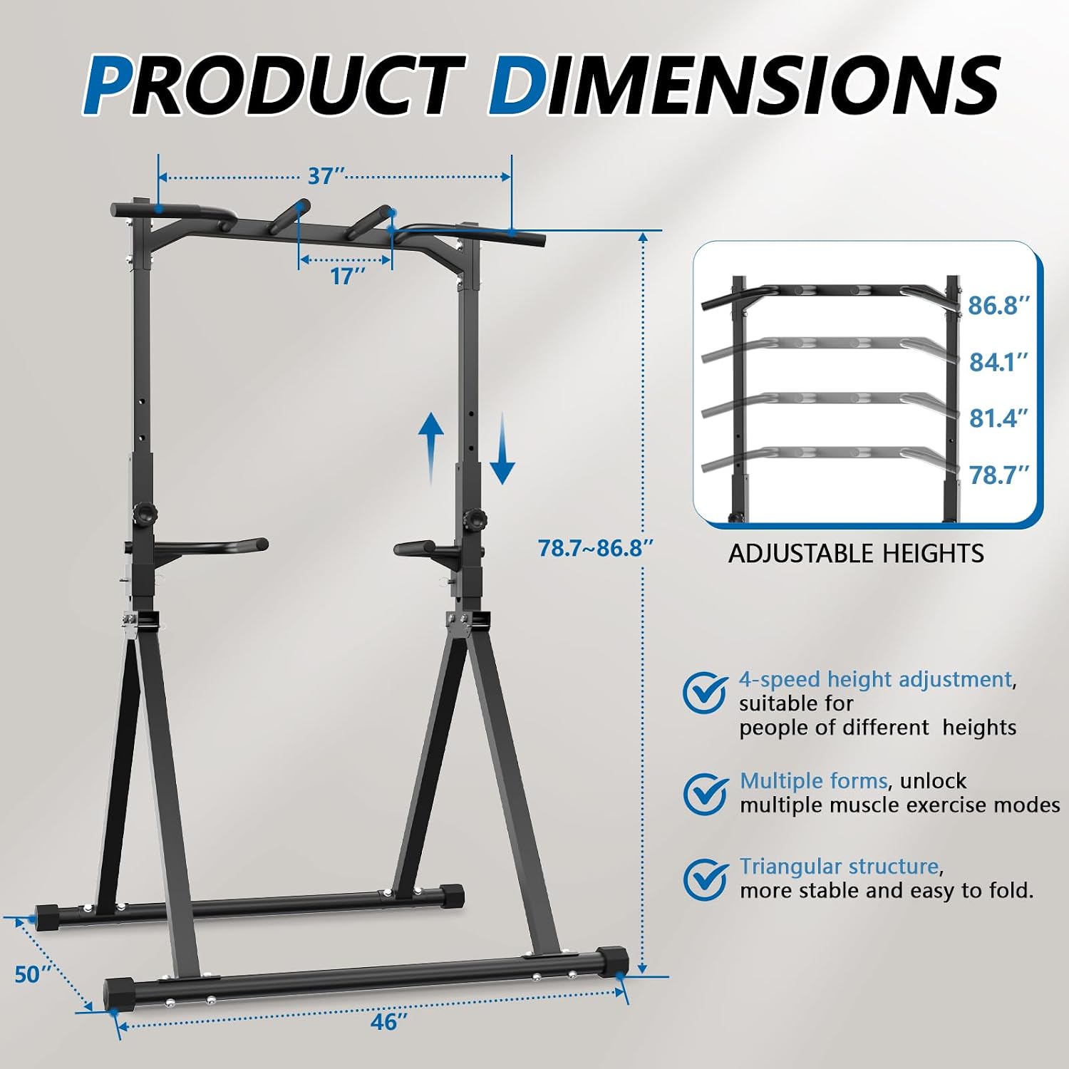 Detalle 2 de STACOO Foldable Pull-Up Station, Adjustable Power Tower in Alloy Steel