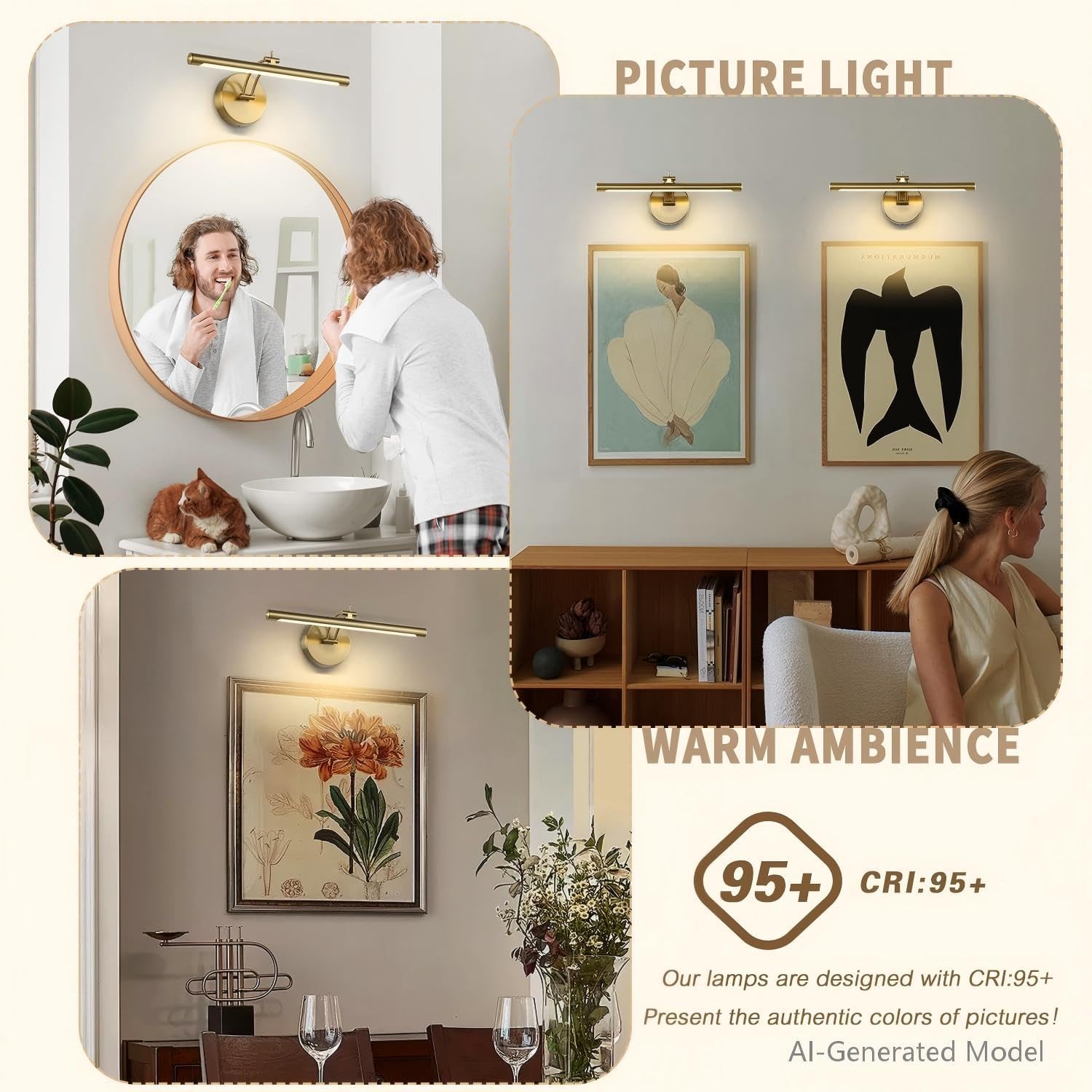 Detalle 2 de 7Degobii 5899 Dimmable Brass Picture Light, 15.75-Inch Swing Arm, 7W LED
