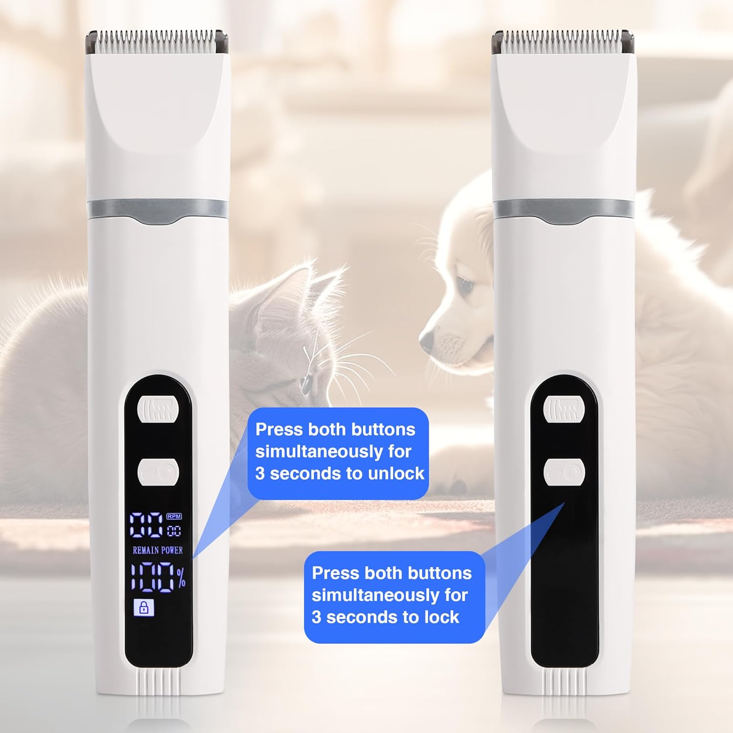 Detalle de BreeyPaws 4 in 1 Cat Clippers Paw Trimmer Grooming Kit: 4 Attachments for Smoother, Quieter Pet Grooming