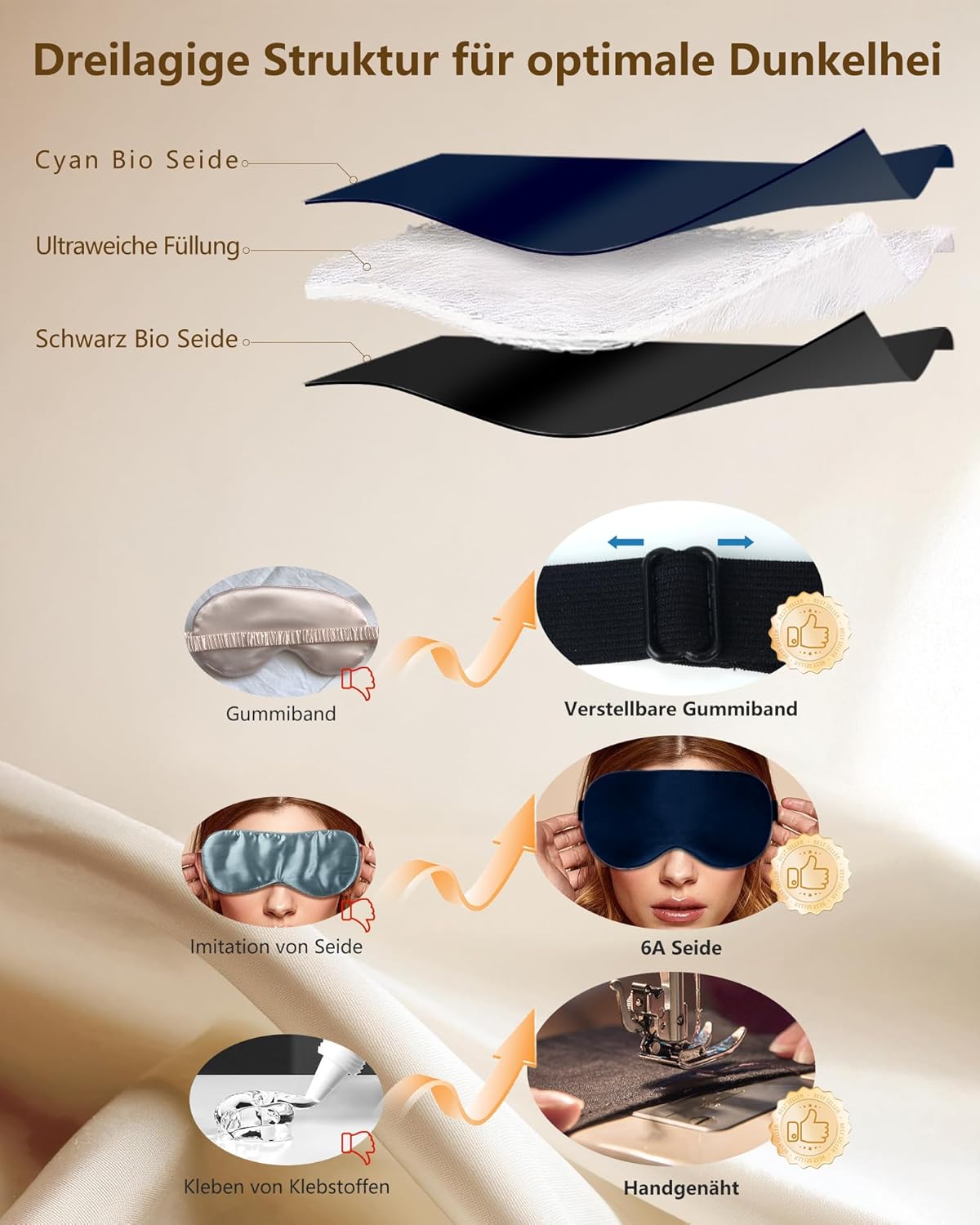 Detalle 1 de Aosun Schlafmaske Seide 100% Maulbeerseide