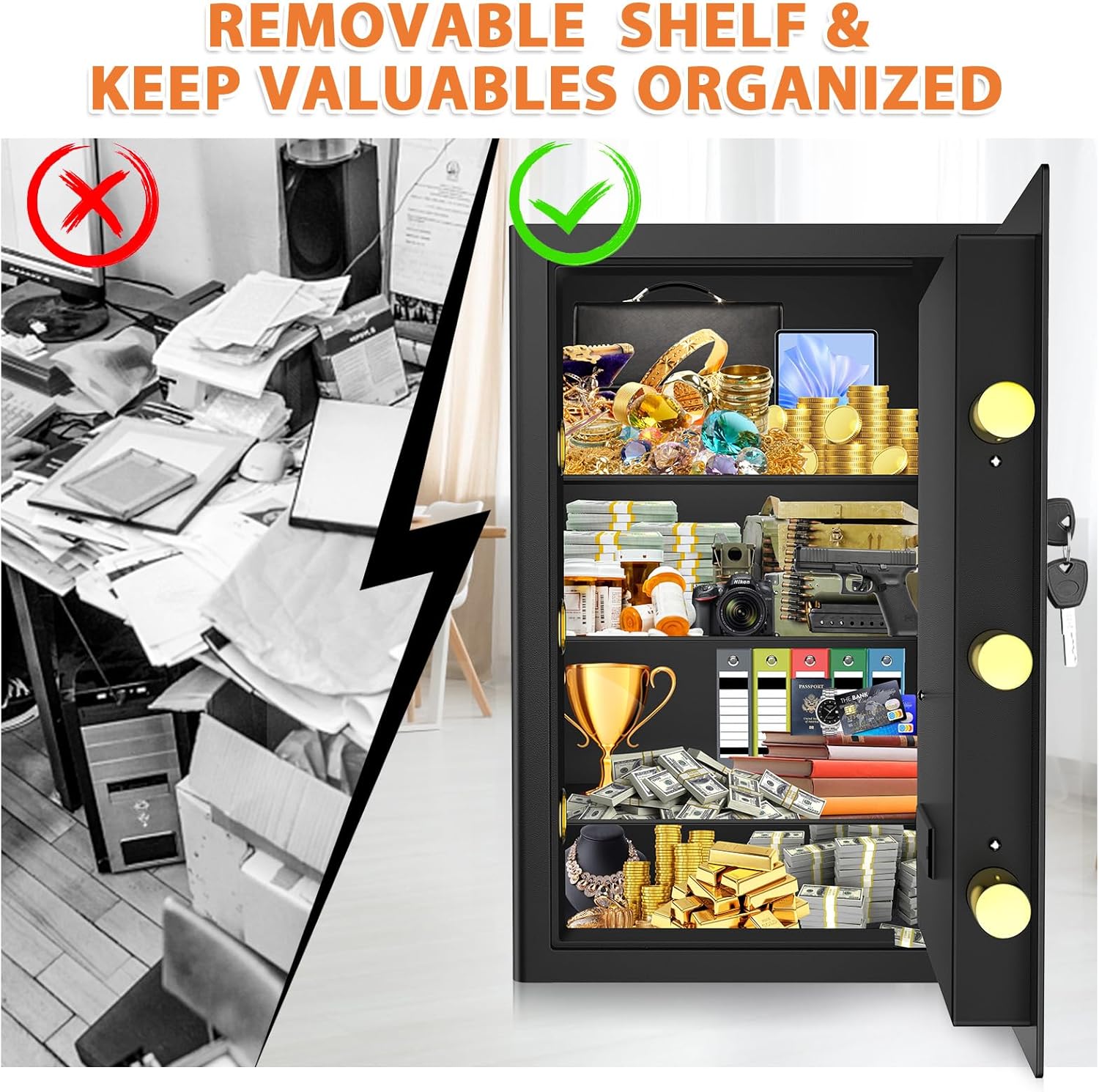 Thumbnail 6 de 80L Large Safe Box with Document Bag – Secure Home Safe with Removable Shelves