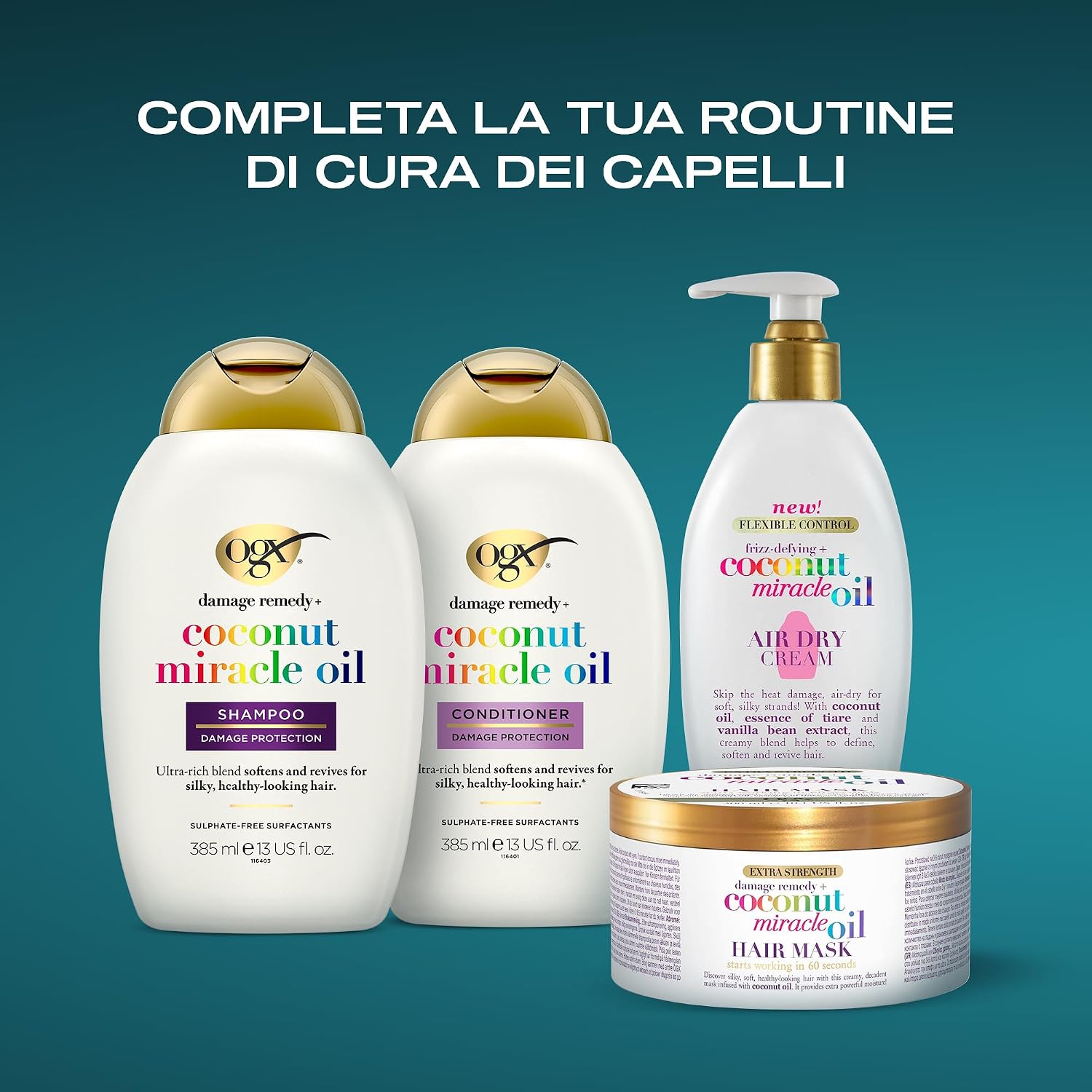 Detalle de OGX Shampoo Damage Remedy + Coconut Miracle Oil – Trattamento idratante per capelli secchi e crespi (385 ml)
