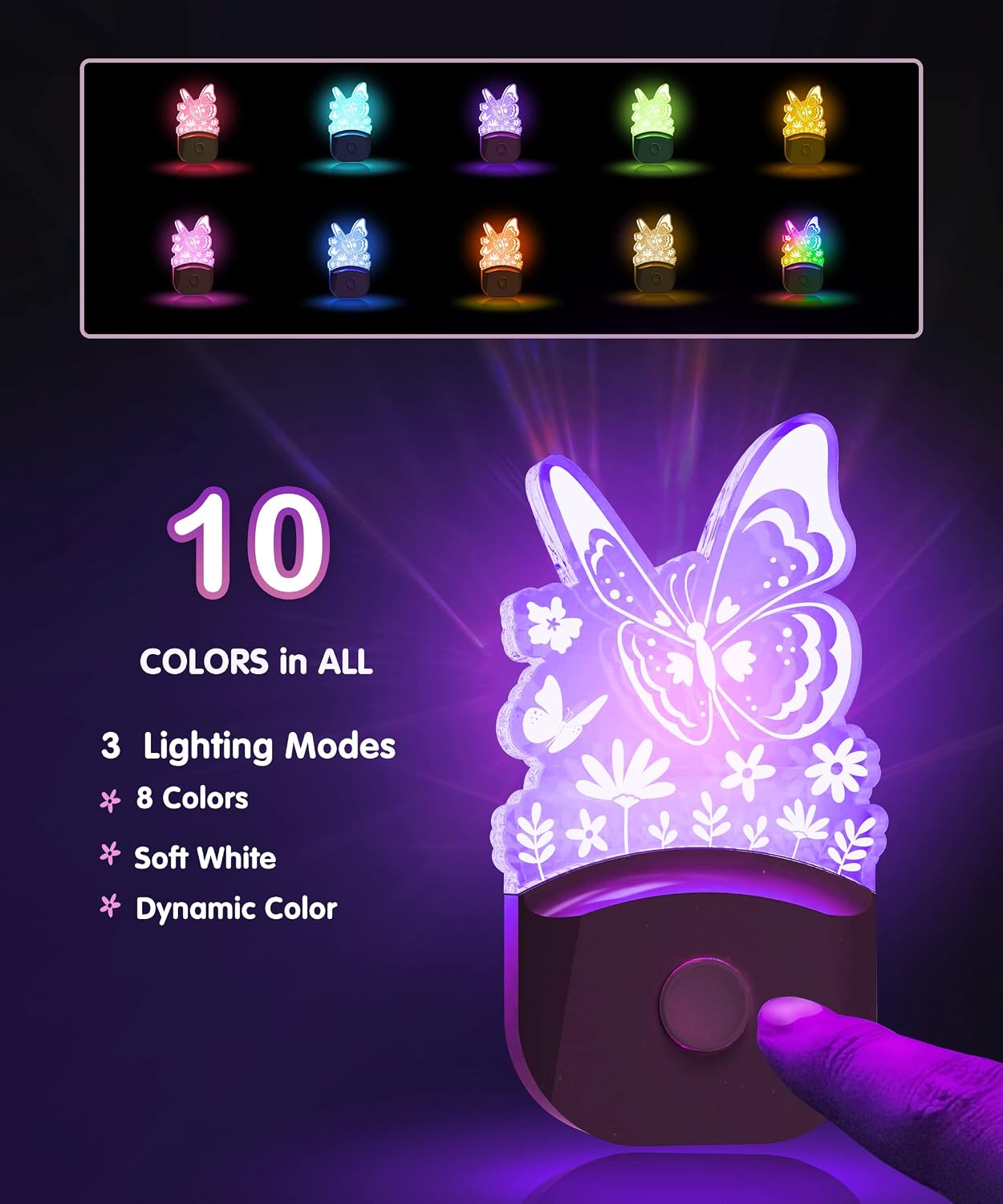 Detalle 2 de L LOHAS LED GY-083-09-US-2 Butterfly Night Lights, 2-Pack, Colour-Changing