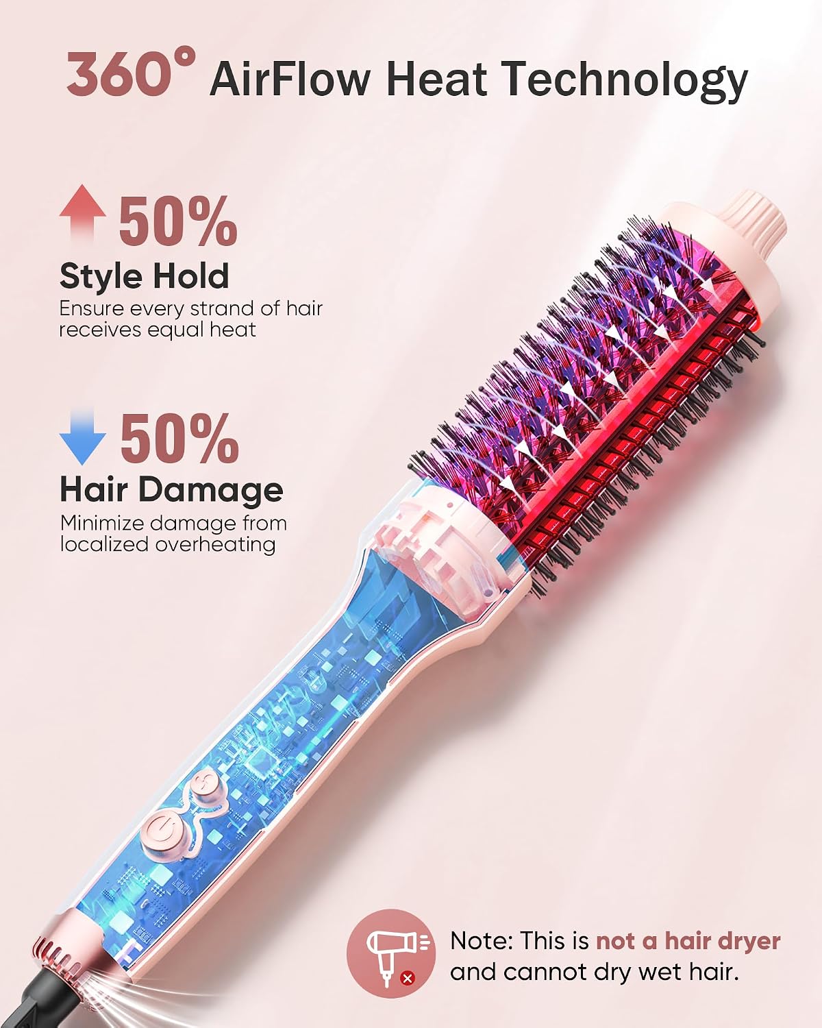 Detalle de VIKICON PRO 1.5-Inch Heated Round Brush, Pink, Dual Ions and Airflow Heat