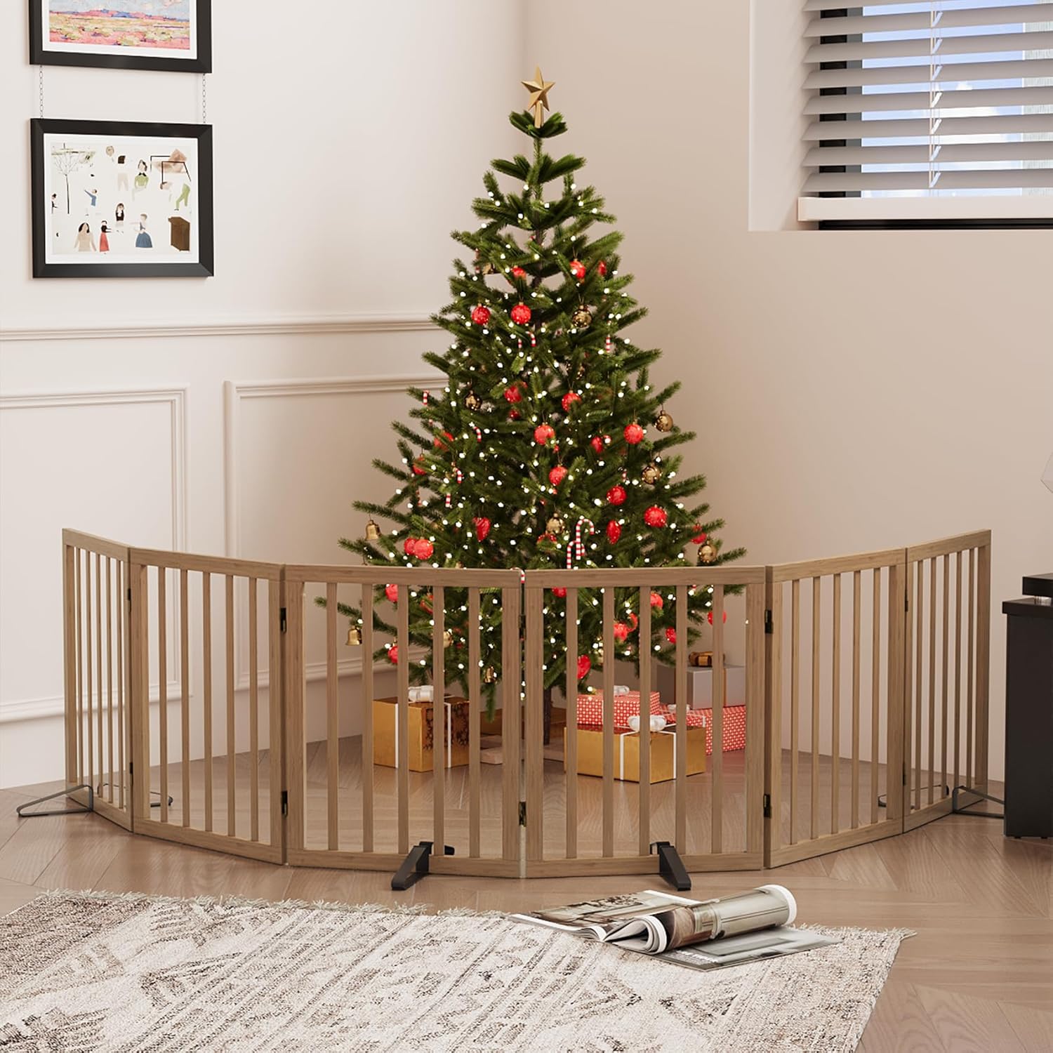 Thumbnail 6 de Algherohein Tall Dog Gate for Doorways (6 Panels, Dark Walnut)